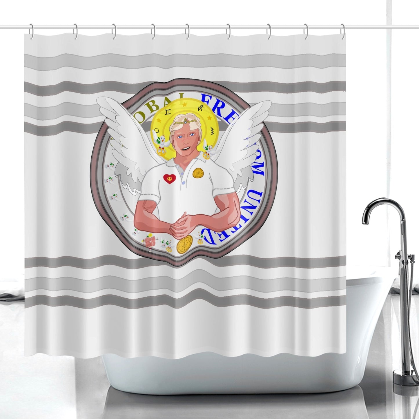 Quick-drying Shower Curtain GLOBAL FREEDOM UNITED© Archangel Michael Version 2 Grey