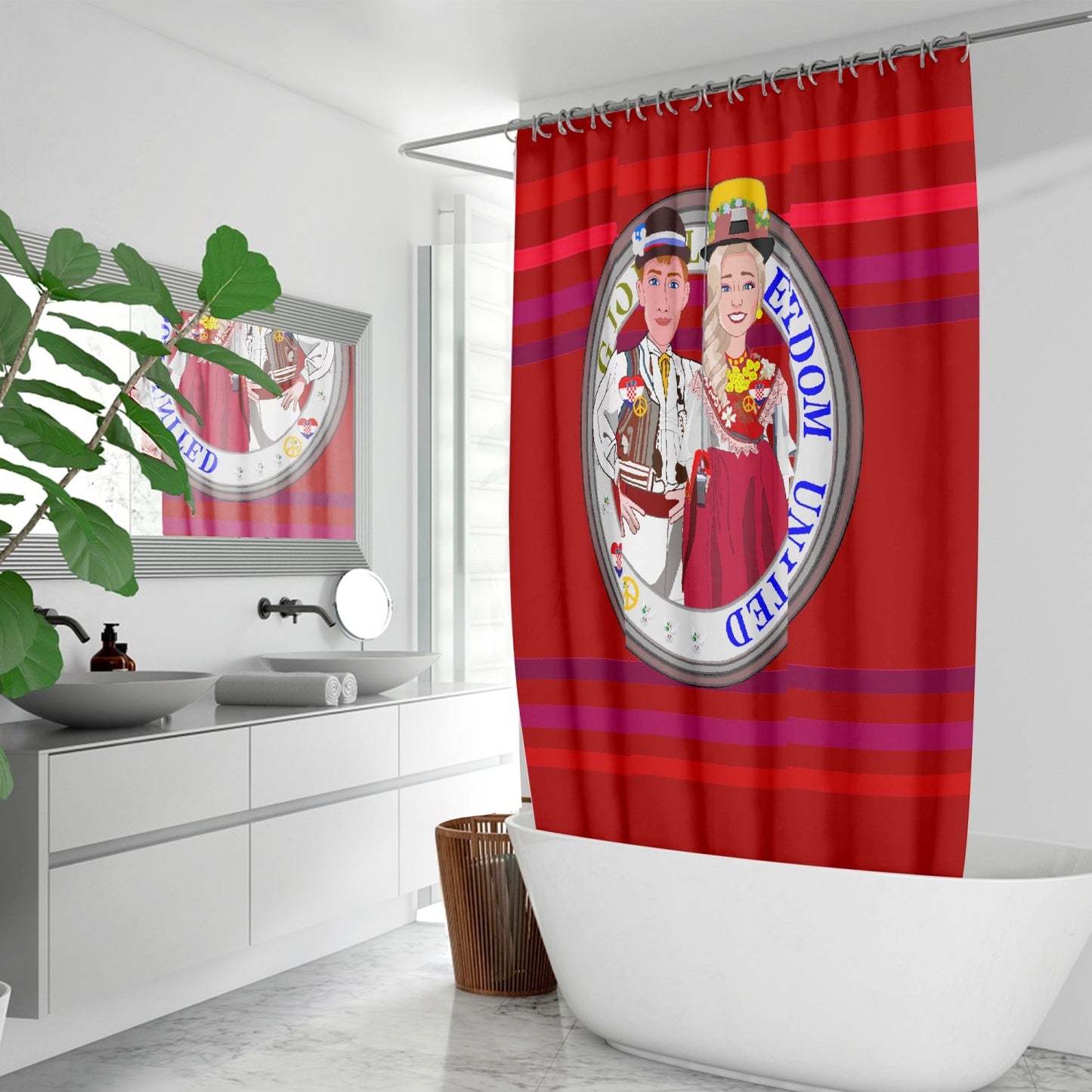 GLOBAL FREEDOM UNITED© Couple Croatia Red - Quick-drying Shower Curtain