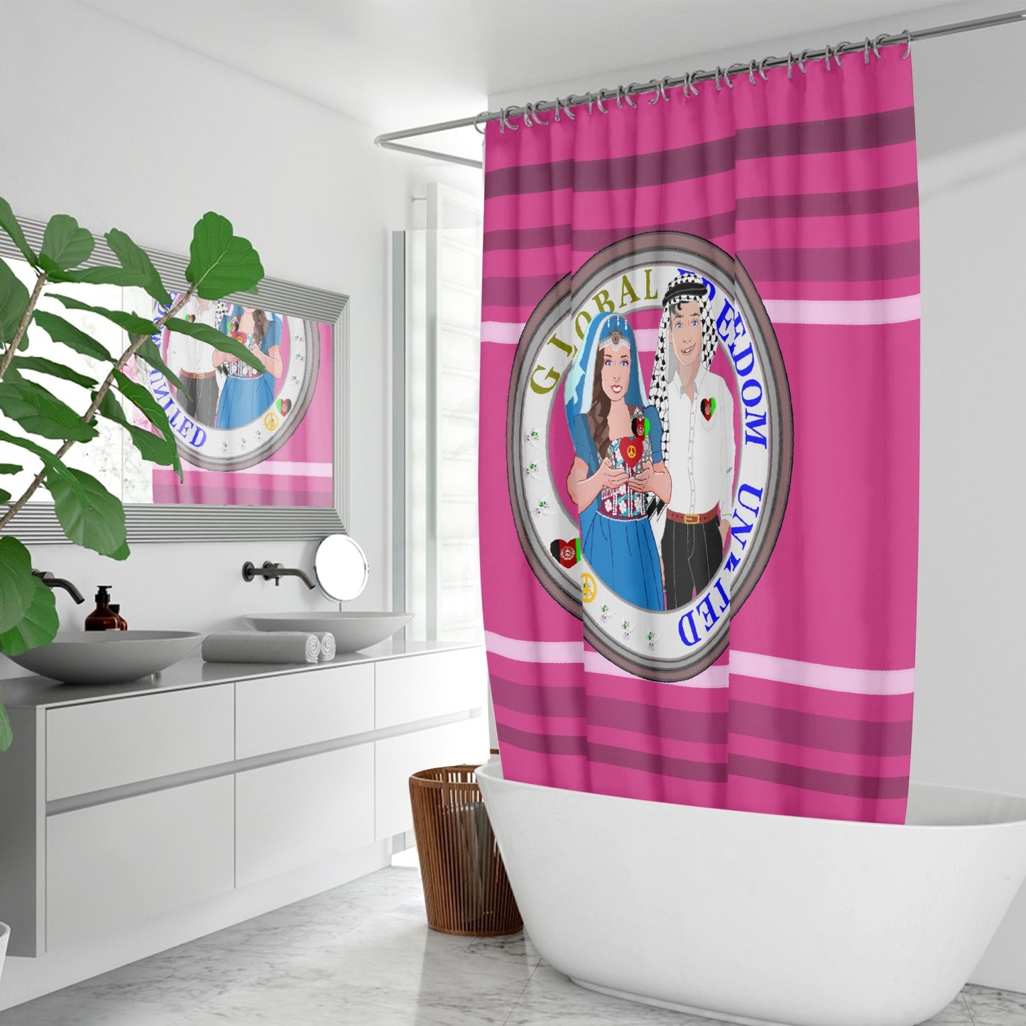GLOBAL FREEDOM UNITED© Couple Afghanistan Pink2 Quick-drying Shower Curtain