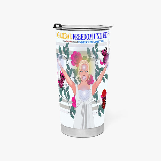 Tumbler GLOBAL FREEDOM UNITED© UNIVERSIKUM PARAPHYSIKA SPIRITUEL Pink ROSES with Skarabeus Beetle