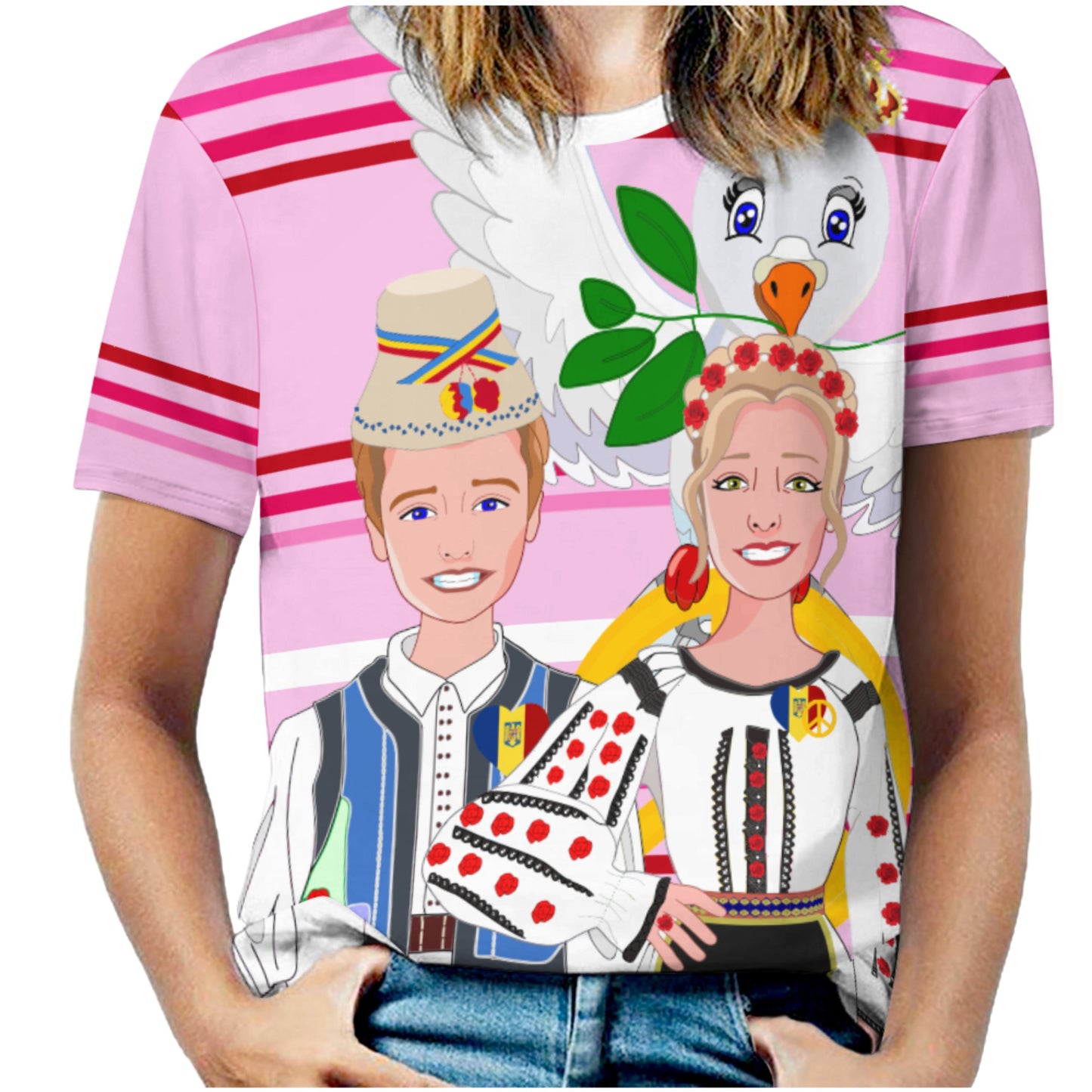 Women´s T-shirt GLOBAL FREEDOM UNITED© Couple Romania Pink1