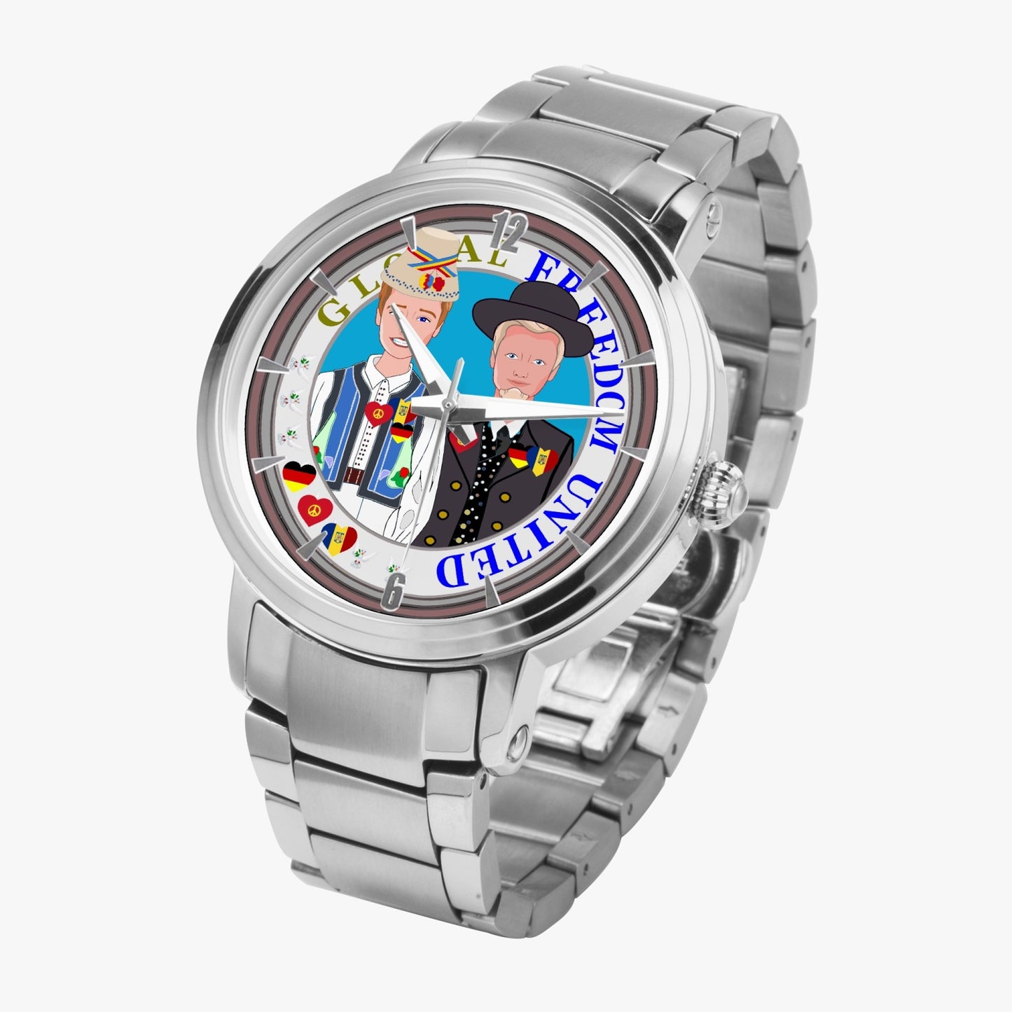 GLOBAL FREEDOM UNITED© New Steel Strap Automatic Watch (With Indicators) Men Romania & Germany