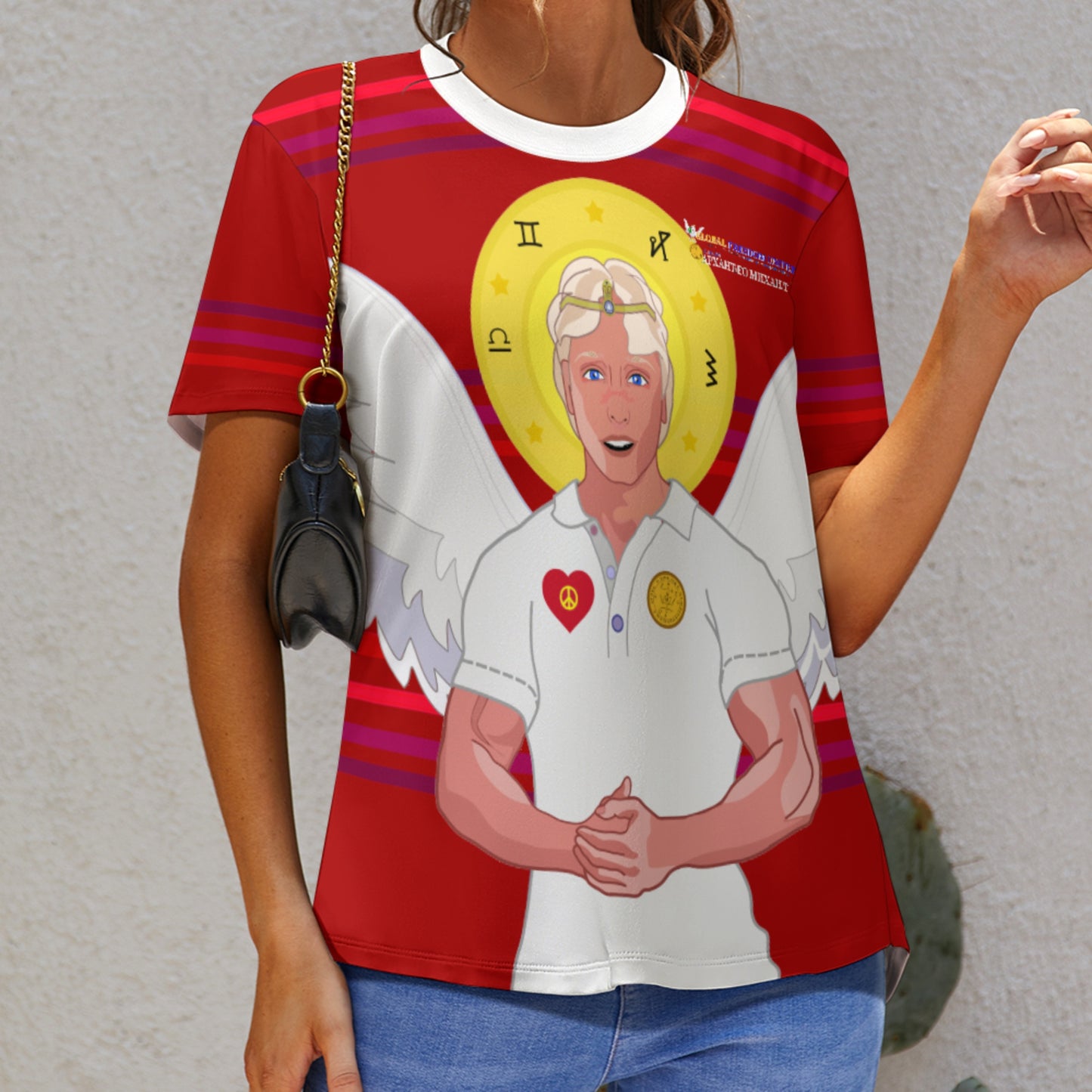 Women´s T-shirt  GLOBAL FREEDOM UNITED© Archangel Michael Serbia V2 Red