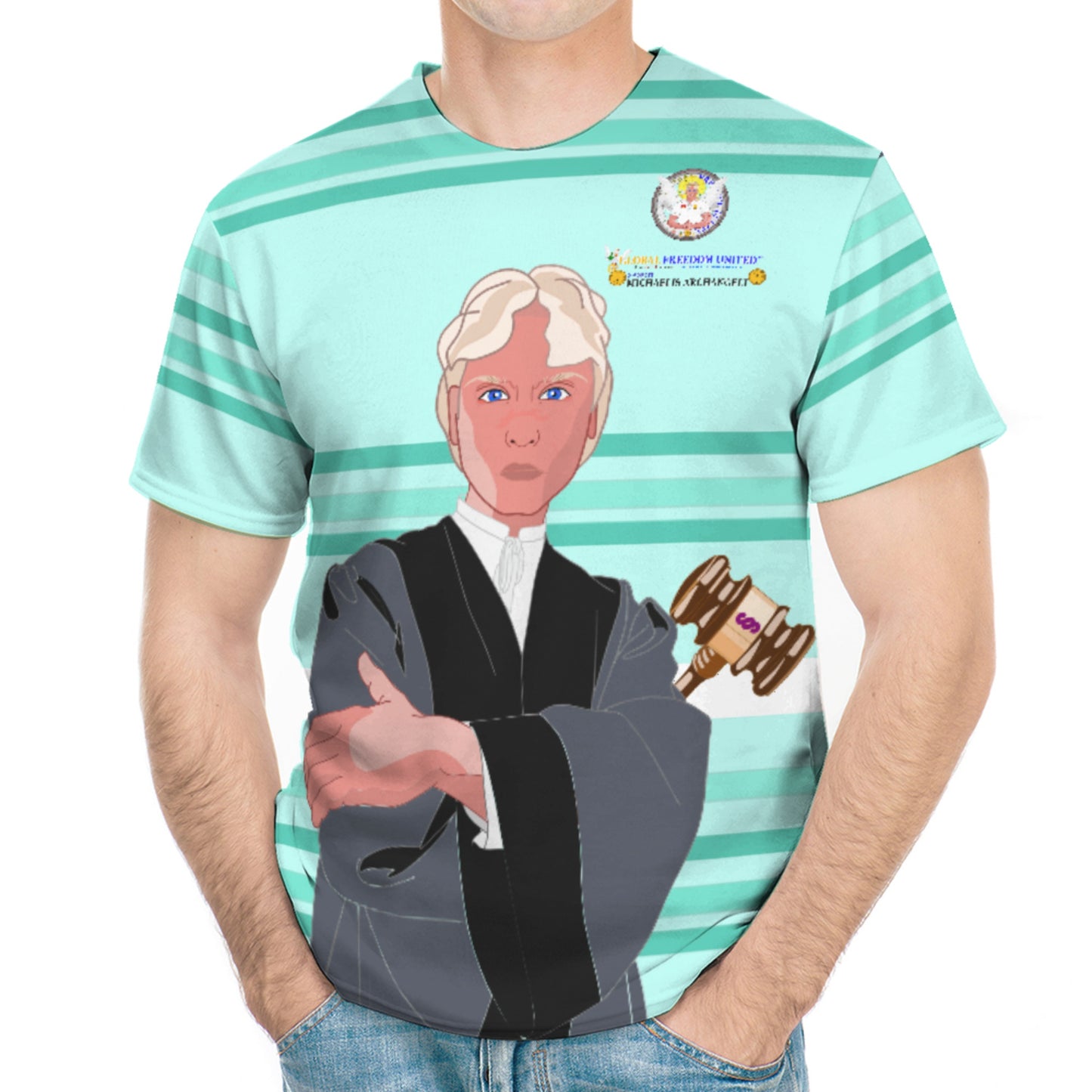 Men´s T-shirt  GLOBAL FREEDOM UNITED© Archangel Michael In Latin V5 Light Green