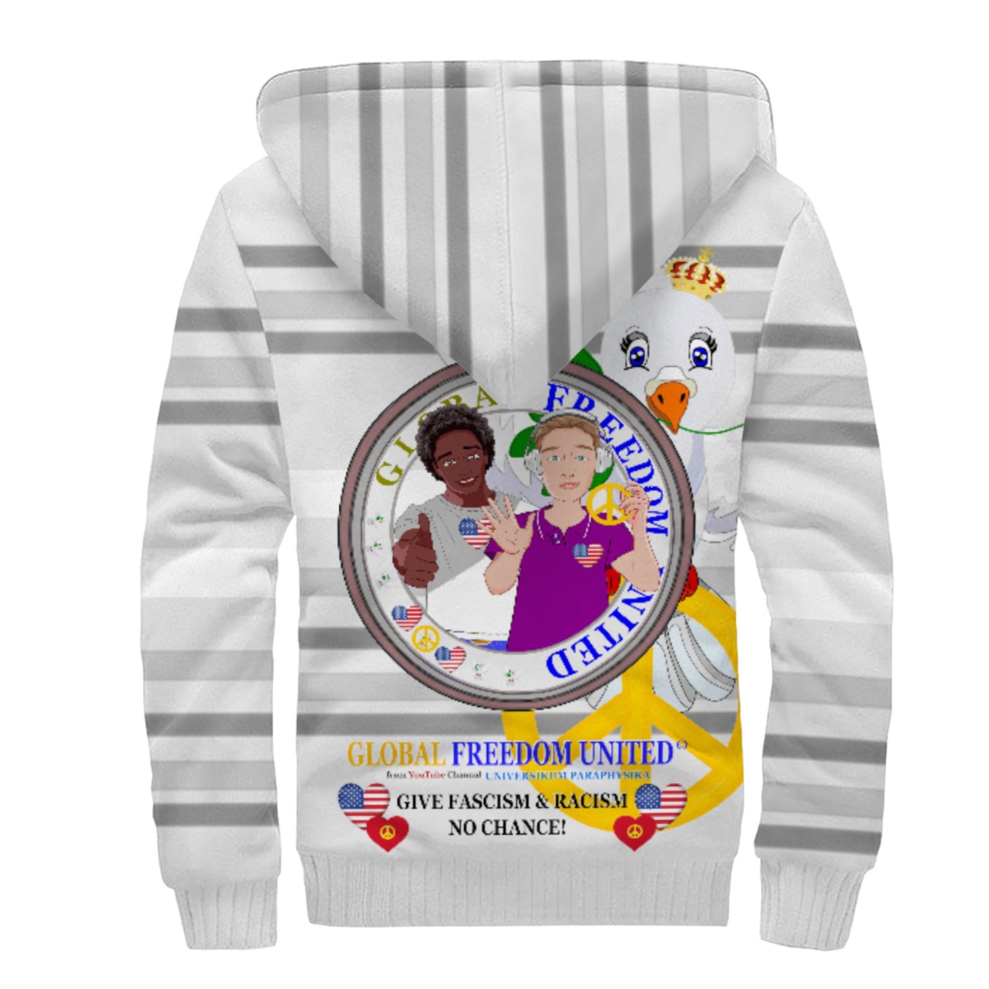 Plush Hoodie GLOBAL FREEDOM UNITED© Men Anti Racism & Fascism USA Grey