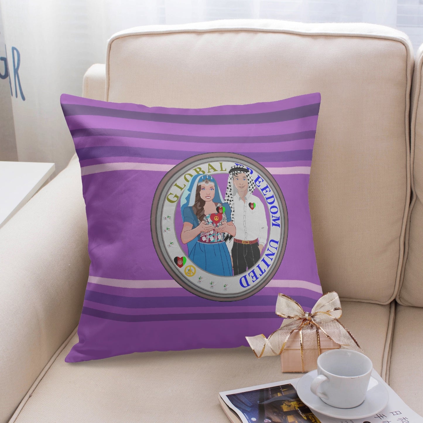 GLOBAL FREEDOM UNITED© Couple Afghanistan 18'' Square Pillow Cover
