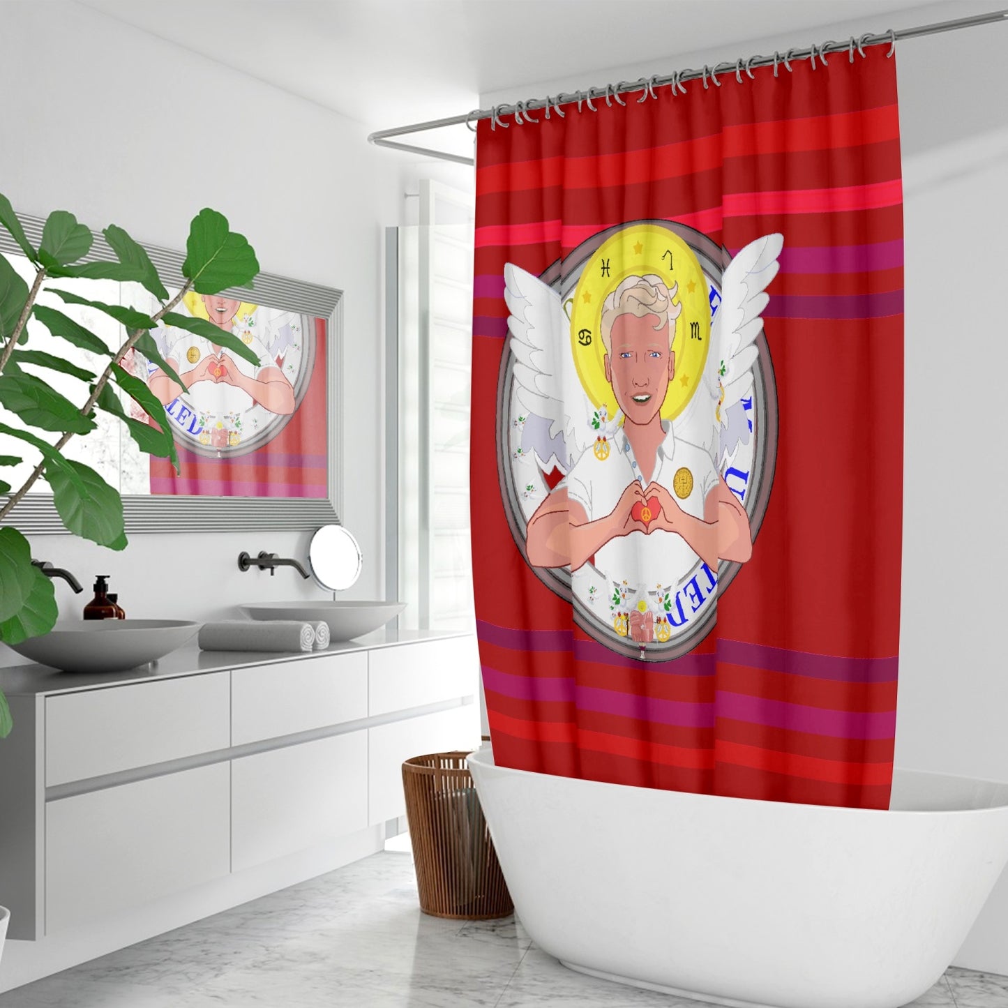 Quick-drying Shower Curtain GLOBAL FREEDOM UNITED© Archangel Rafael Red