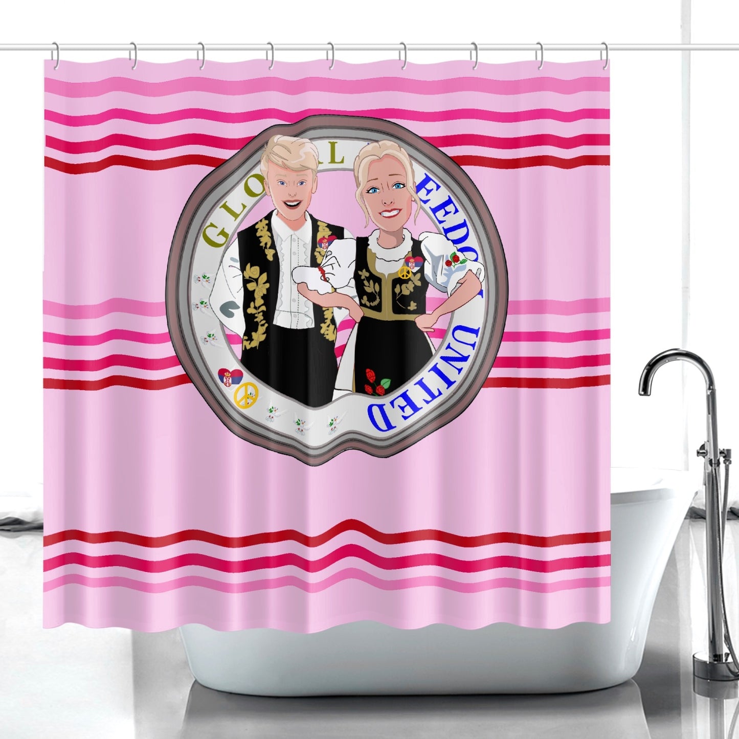 Quick-drying Shower Curtain GLOBAL FREEDOM UNITED COUPLE EDITION SERBIA PINK1