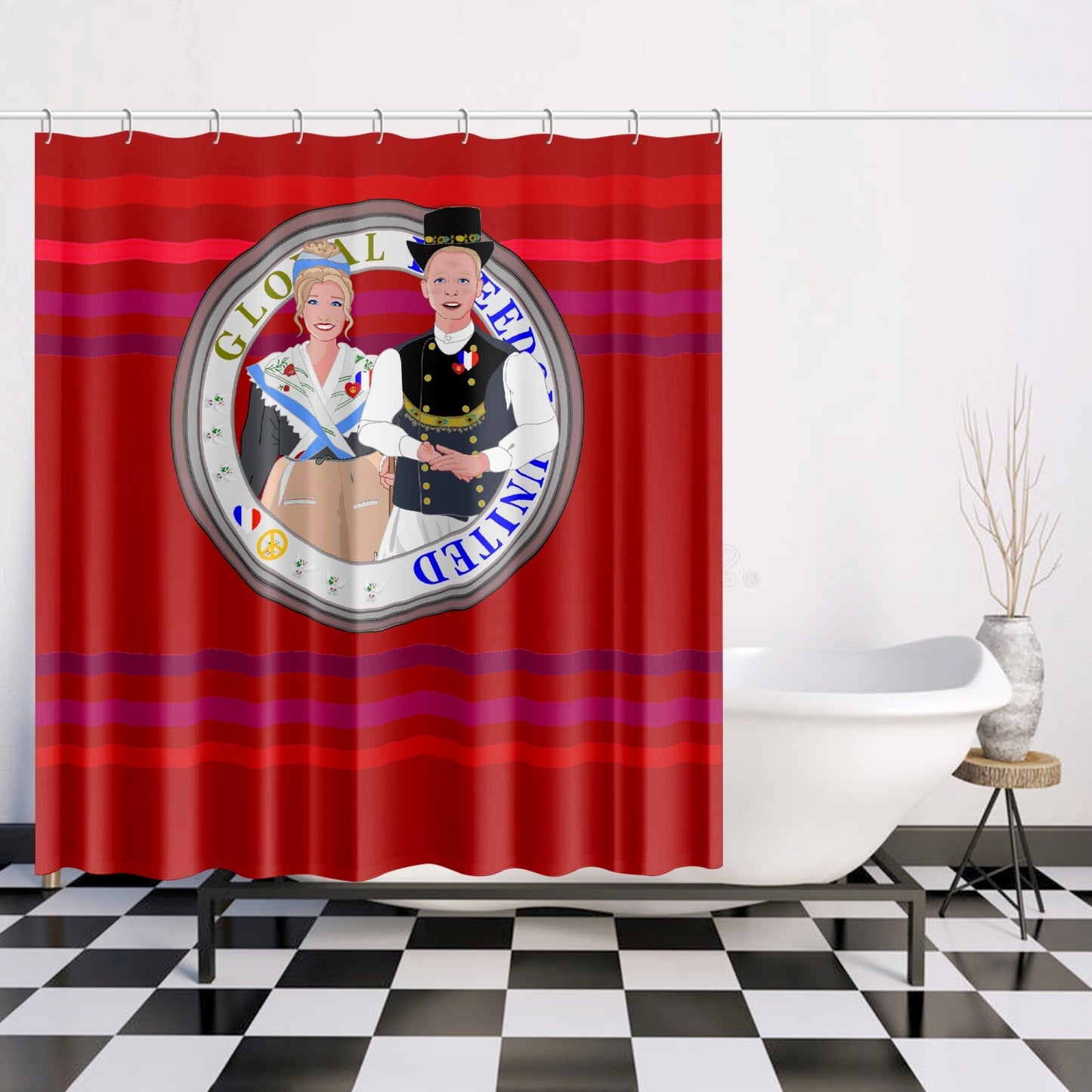 GLOBAL FREEDOM UNITED© Couple France Red - Quick-drying Shower Curtain