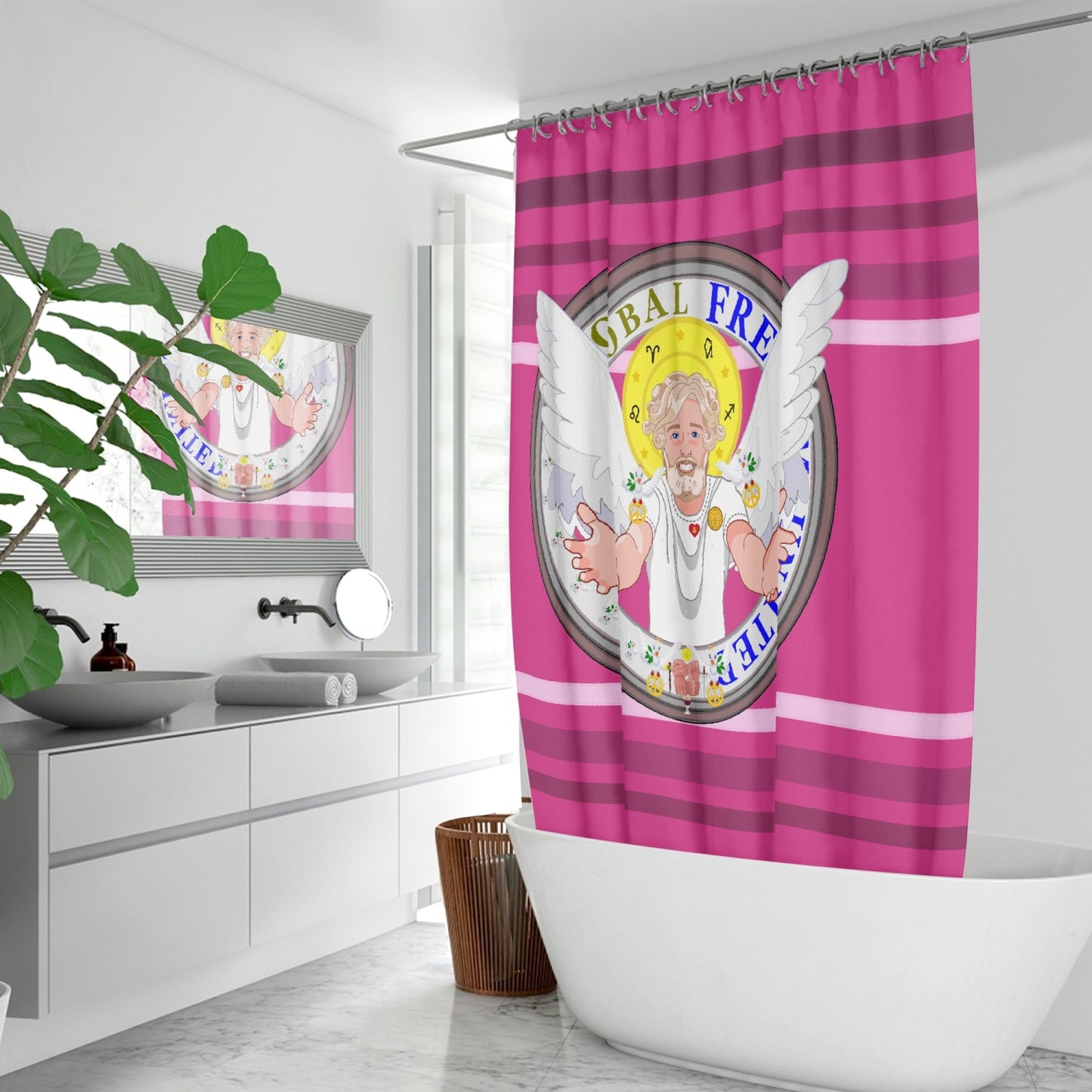 Quick-drying Shower Curtain GLOBAL FREEDOM UNITED© Archangel Uriel Pink2