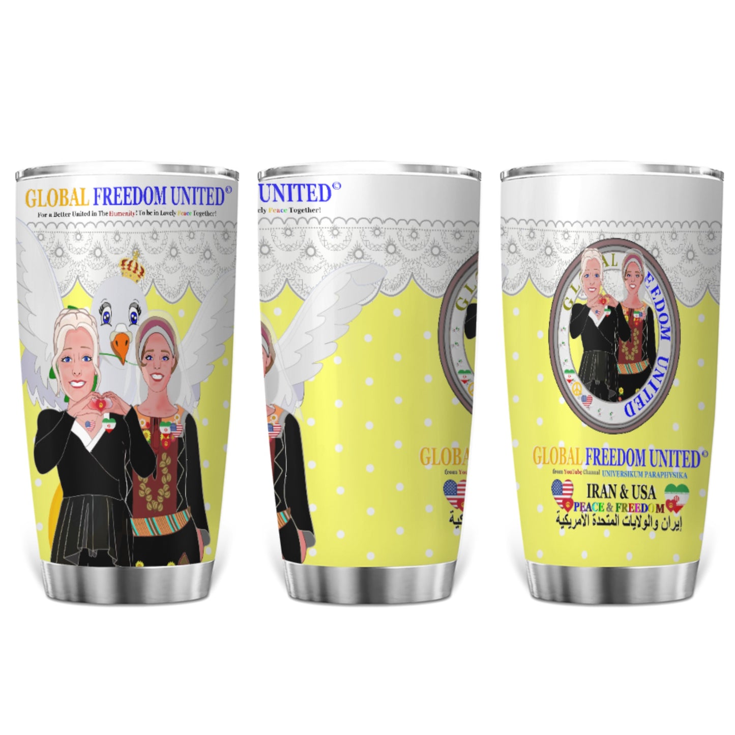 Tumbler GLOBAL FREEDOM UNITED© Women Iran & USA Yellow