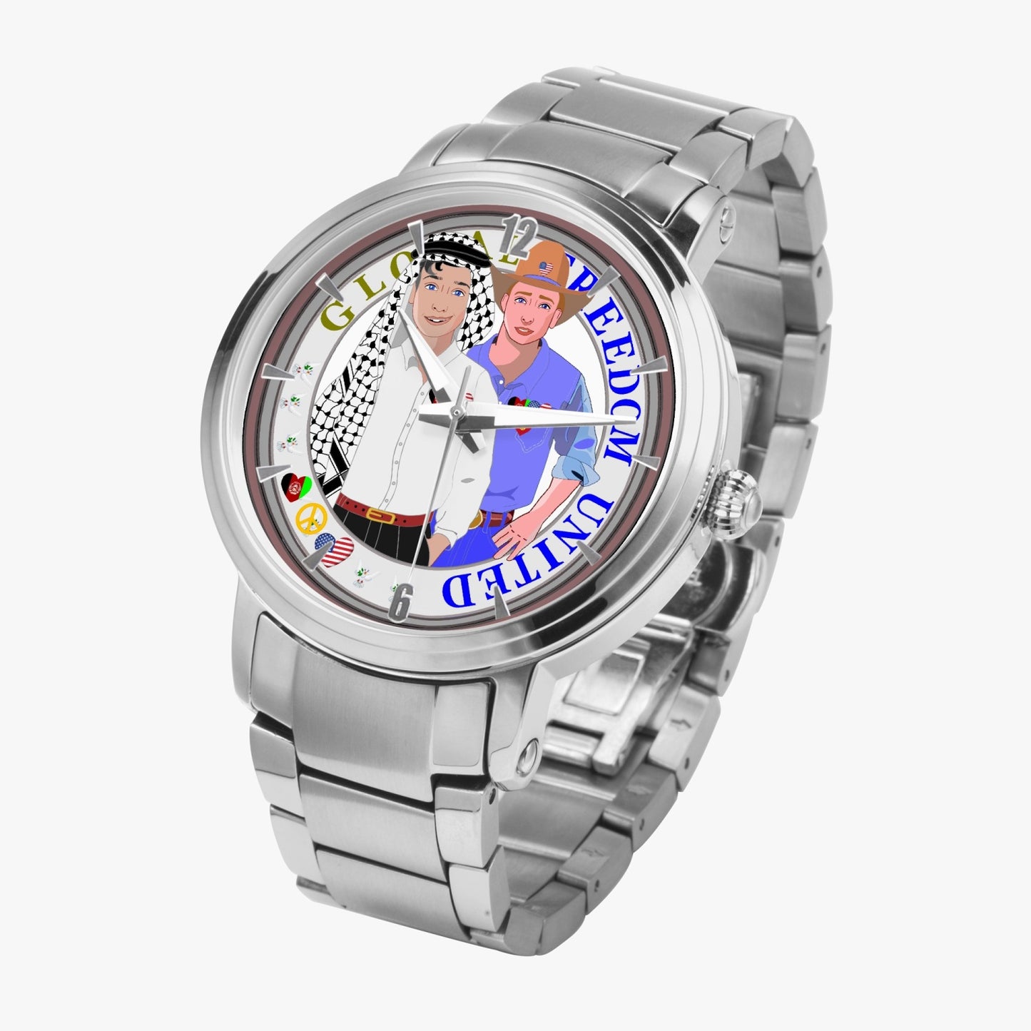 GLOBAL FREEDOM UNITED© New Steel Strap Automatic Watch (With Indicators) Men Afghanistan & USA