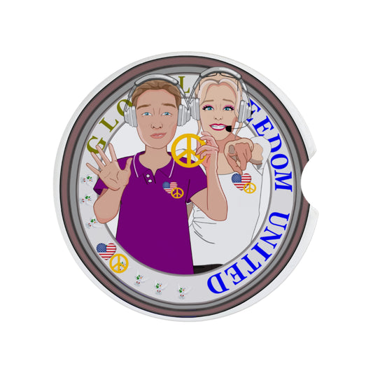 Ceramic Car Coaster GLOBAL FREEDOM UNITED© Couple USA Wight American