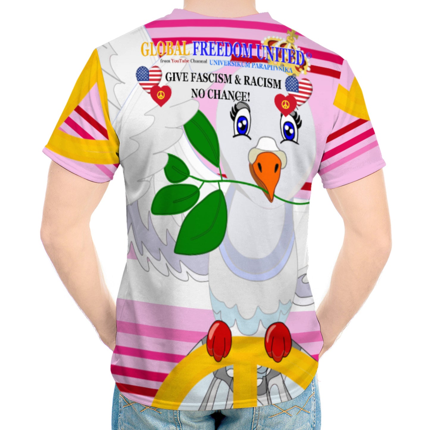 Men´s T-shirt GLOBAL FREEDOM UNITED© Anti Racism & Fascism USA Pink1