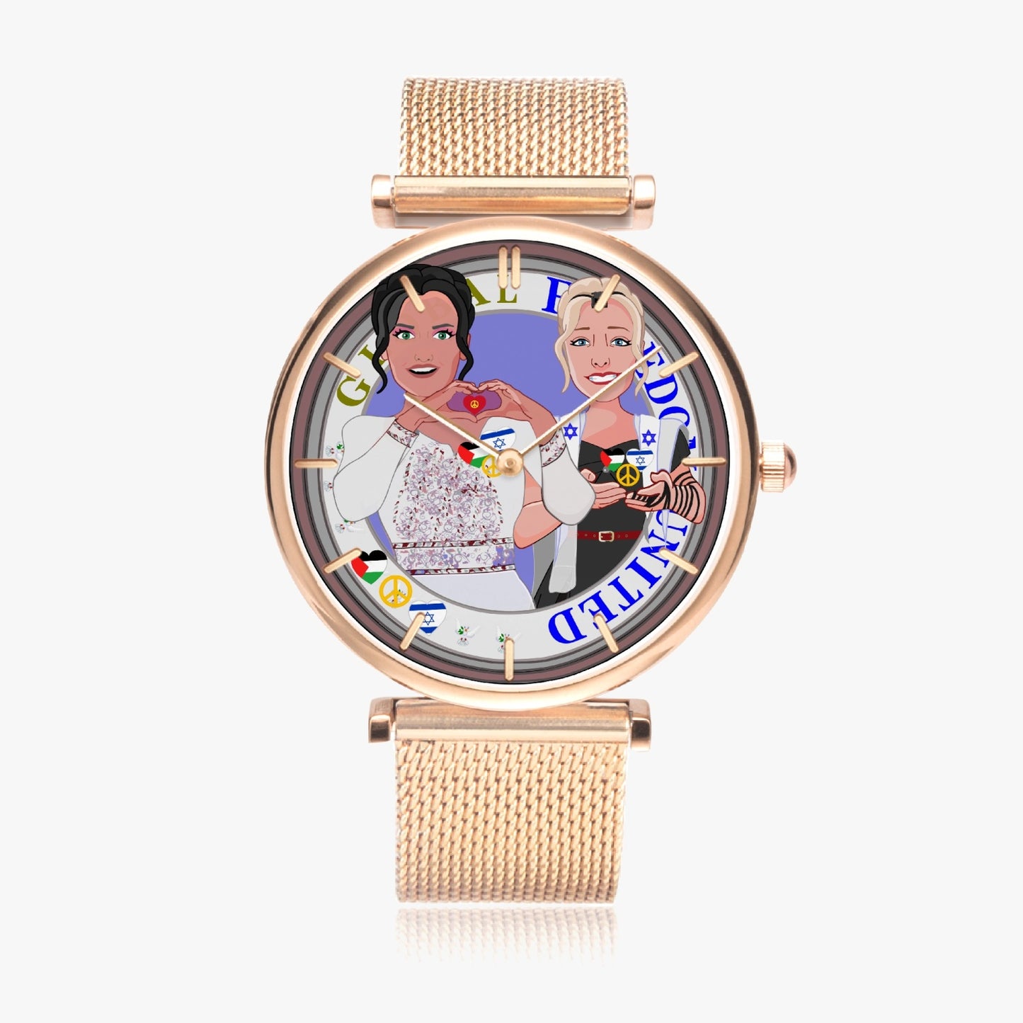 GLOBAL FREEDOM UNITED© New Stylish Ultra-Thin Quartz Watch (With Indicators) Women Palestina & Israel