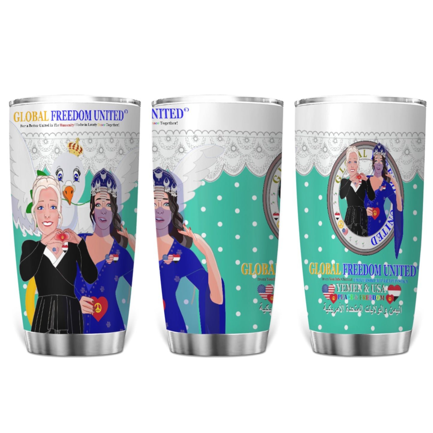Tumbler GLOBAL FREEDOM UNITED© Women Yemen & USA Green