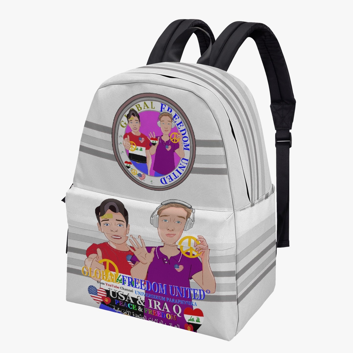 GLOBAL FREEDOM UNITED MEN IRAQ & USA OLD PEACE GREY All-over-print Canvas Backpack