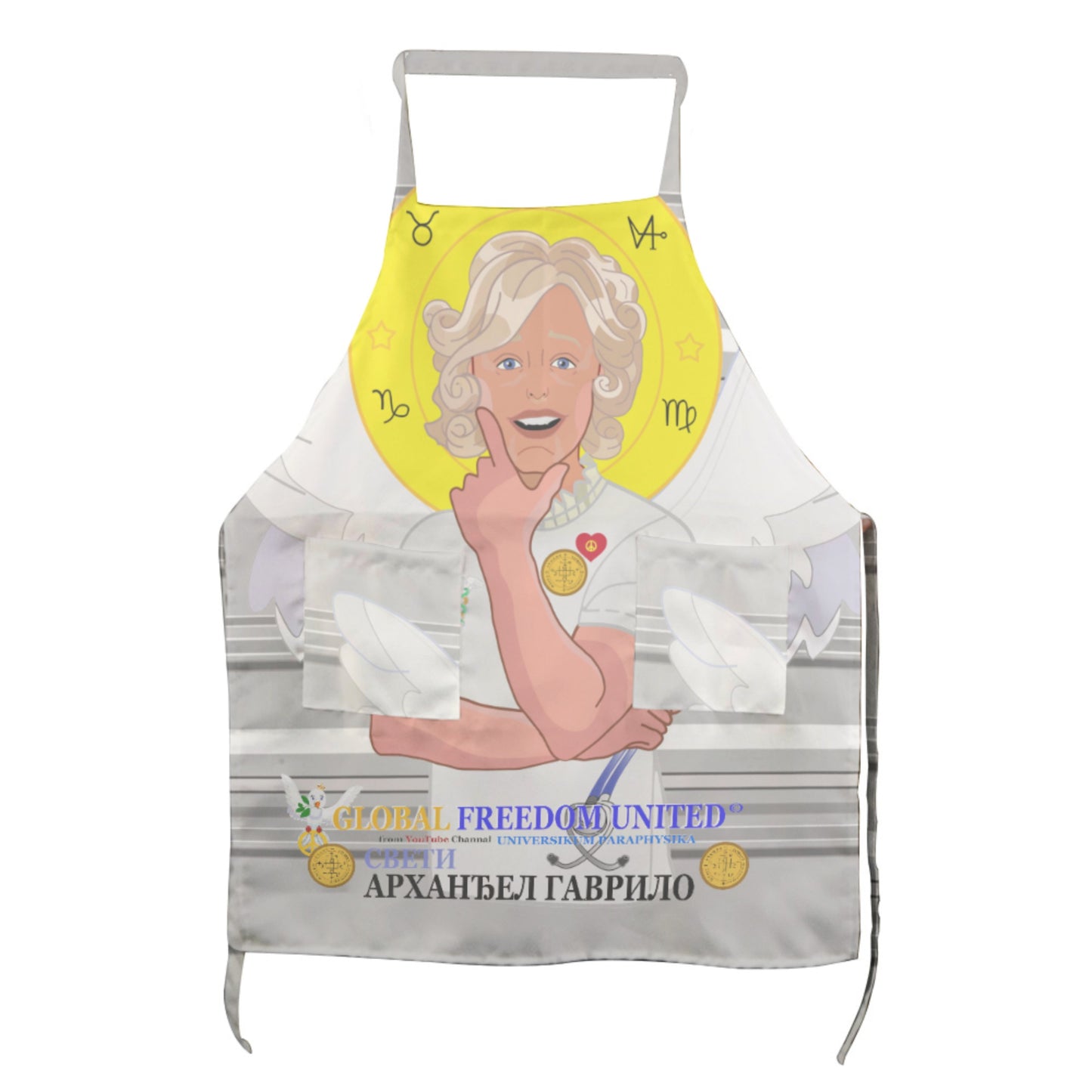 Apron GLOBAL FREEDOM UNITED© Archangel Gabriel Serbia  Grey