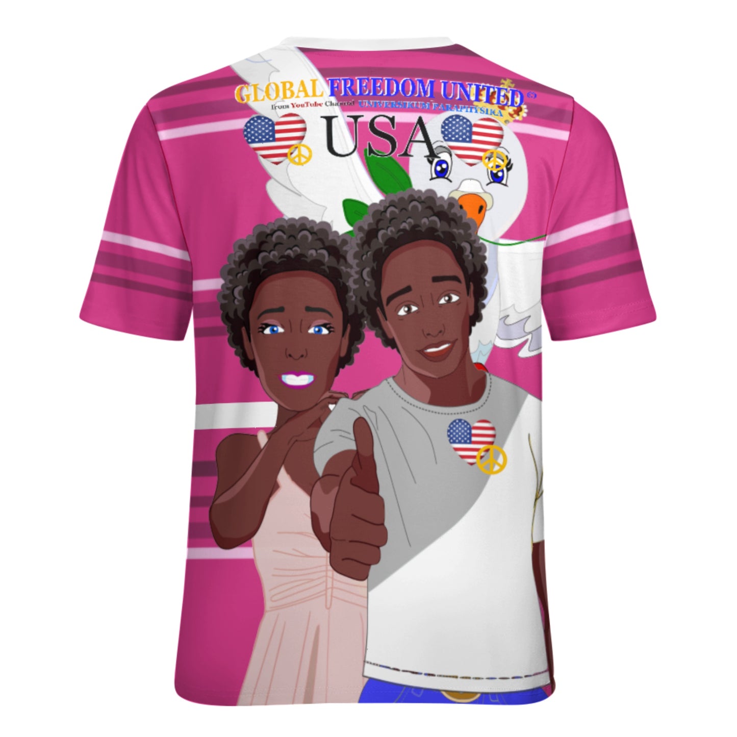 Women´s T-shirt 2 GLOBAL FREEDOM UNITED© Couple USA Afro American Pink