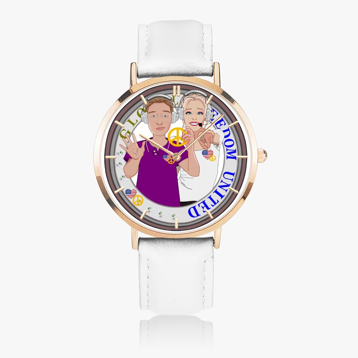 Hot Selling Ultra-Thin Leather Strap Quartz Watch (Rose Gold With Indicators) GLOBAL FREEDOM UNITED© Couple USA Wight American V1