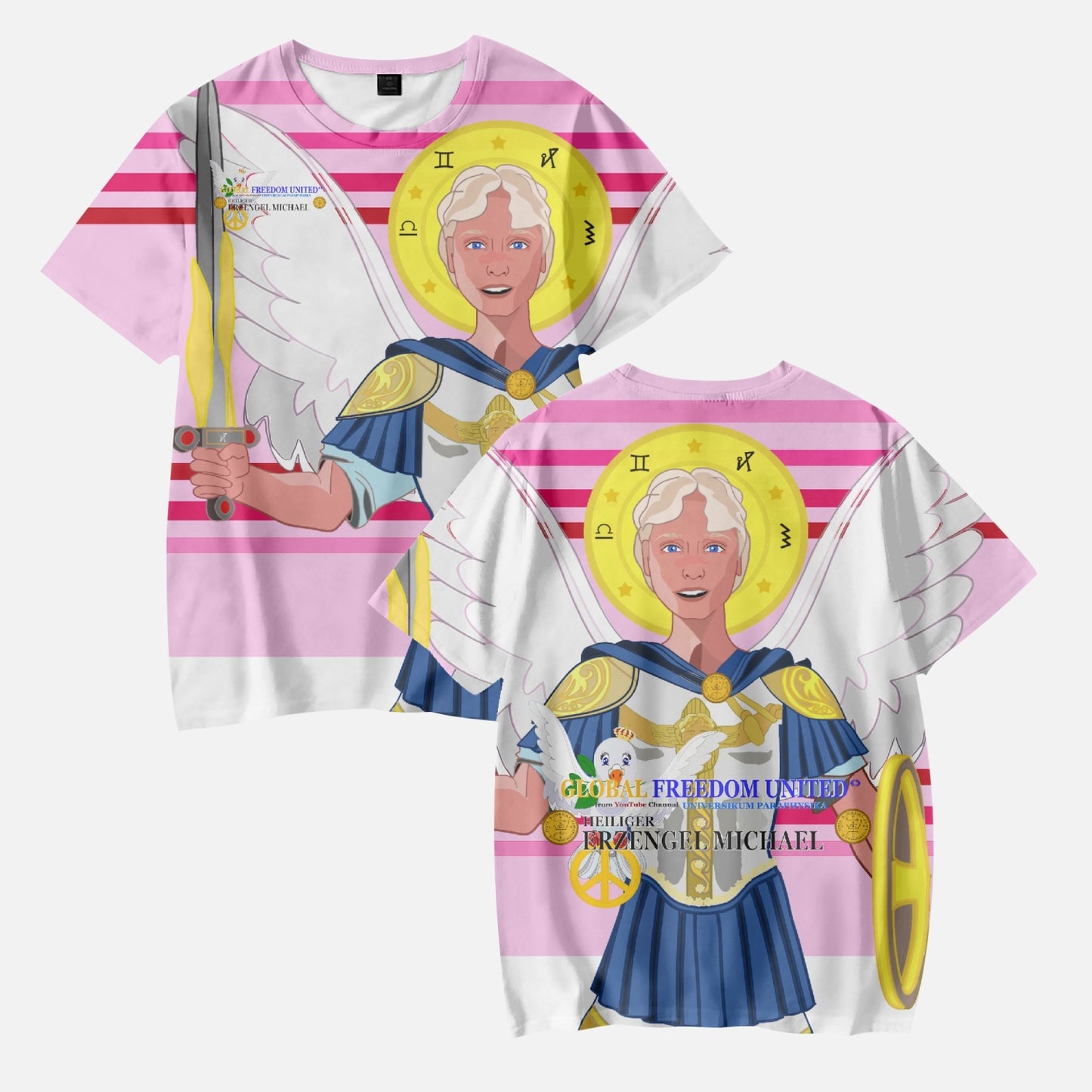 AOP Kids' Short T-Shirts GLOBAL FREEDOM UNITED ARCHANGEL MICHAEL GERMAN PINK 2