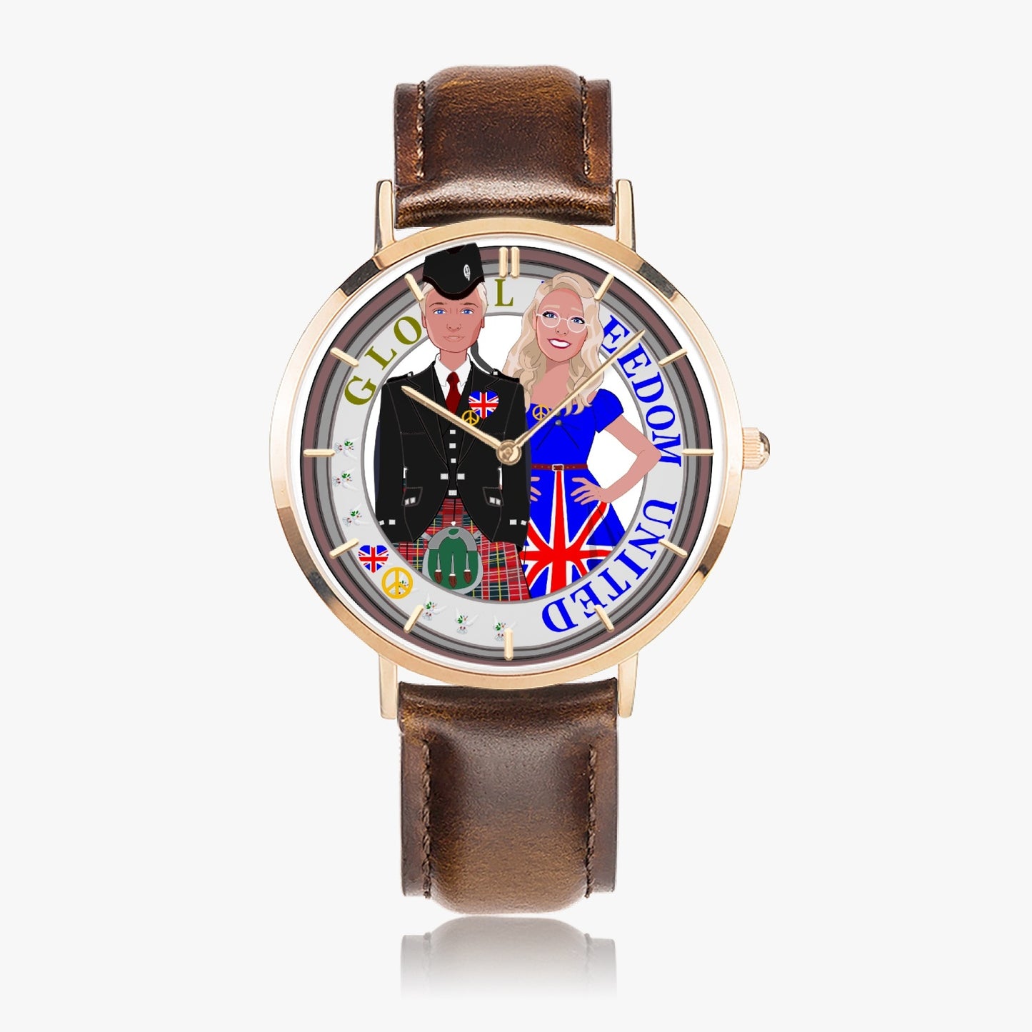 Hot Selling Ultra-Thin Leather Strap Quartz Watch (Rose Gold With Indicators)  GLOBAL FREEDOM UNITED© COUPLE UK ENGLAND