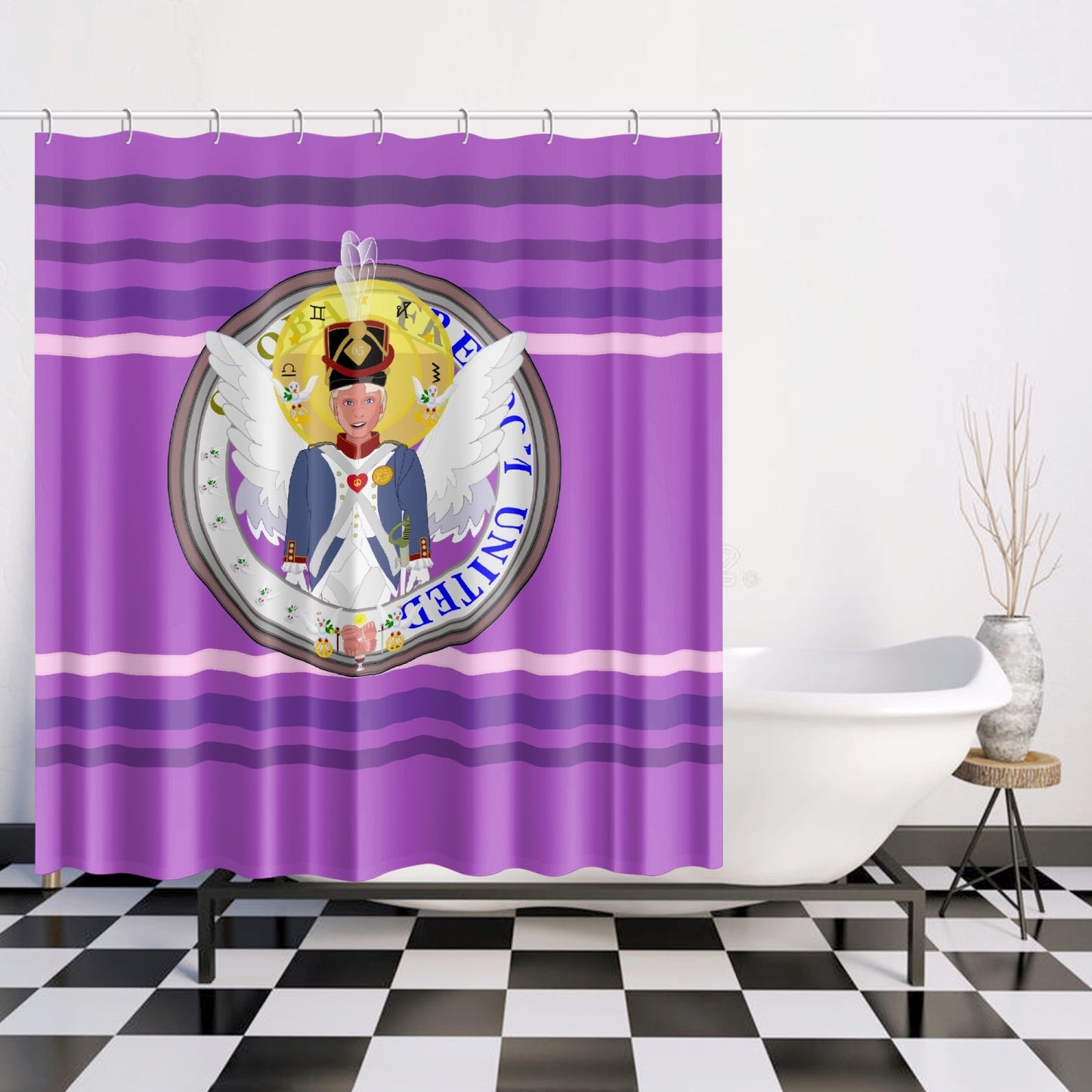 Quick-drying Shower Curtain GLOBAL FREEDOM UNITED© Archangel Michael Version 3 Lilac