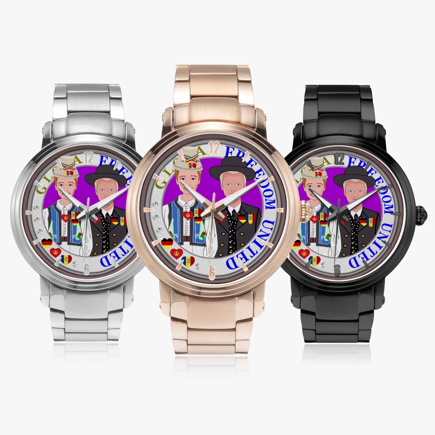 New Steel Strap Automatic Watch (With Indicators) GLOBAL FREEDOM UNITED MEN ROMANIA & GERMANY