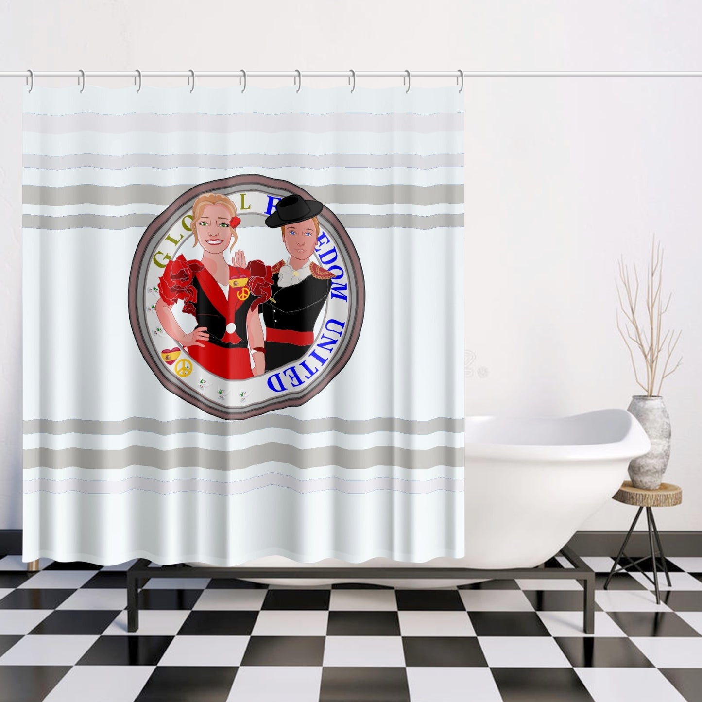 GLOBAL FREEDOM UNITED© Couple Spain wight Quick-drying Shower Curtain