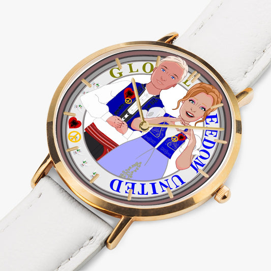 Hot Selling Ultra-Thin Leather Strap Quartz Watch (Rose Gold With Indicators)  GLOBAL FREEDOM UNITED©  COUPLE ALGANIA