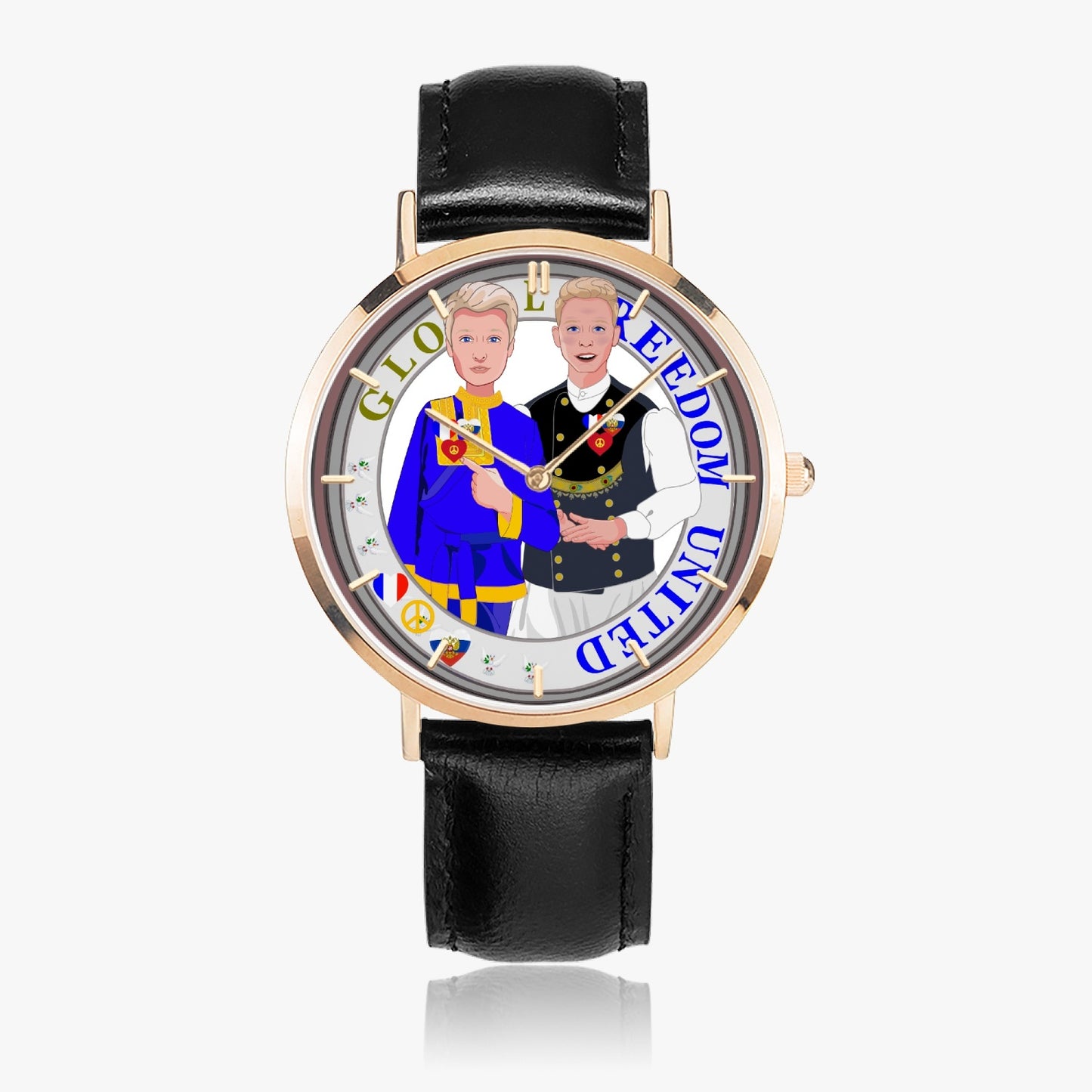 GLOBAL FREEDOM UNITED© Hot Selling Ultra-Thin Leather Strap Quartz Watch (Rose Gold With Indicators) Men Russia & French