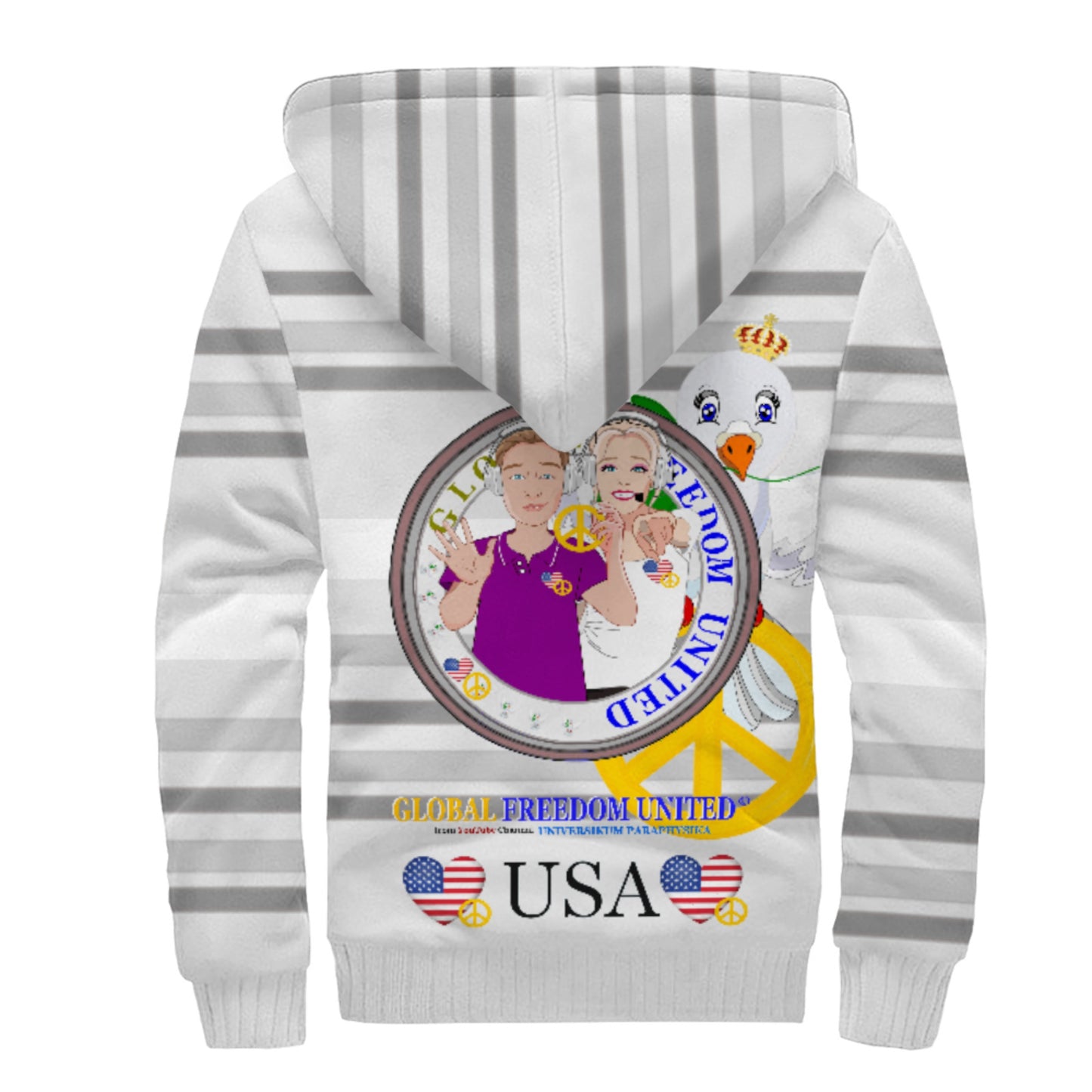 Plush Hoodie GLOBAL FREEDOM UNITED© Couple USA Wight American Grey