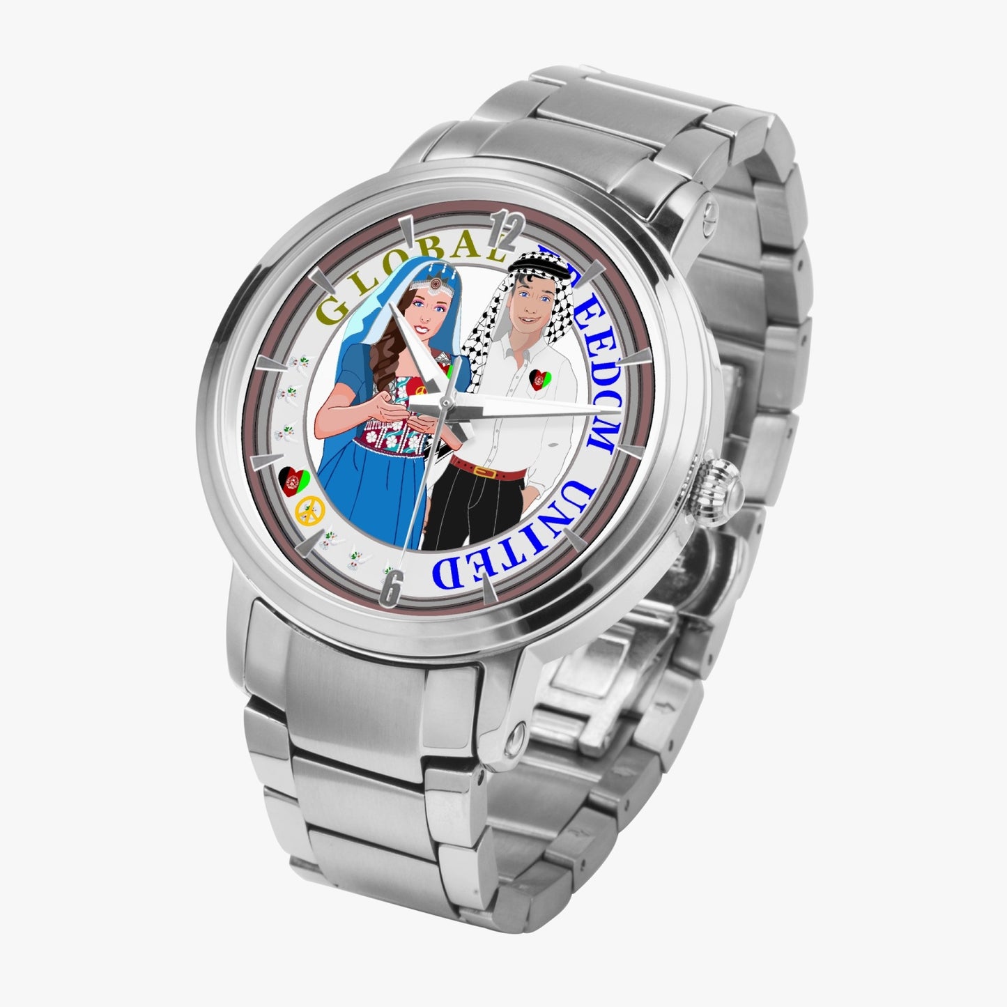 GLOBAL FREEDOM UNITED© Couple Afghanistan New Steel Strap Automatic Watch (With Indicators)