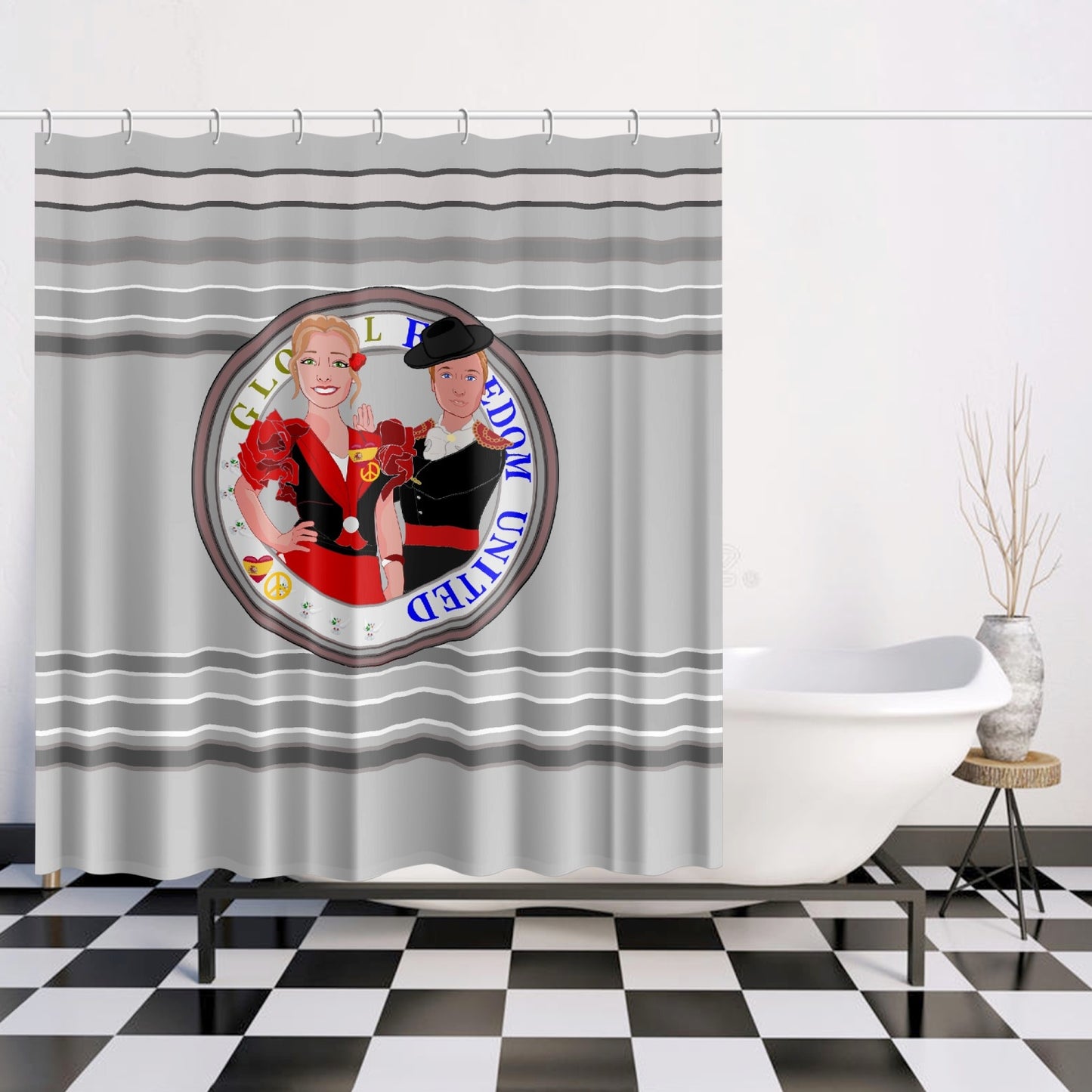 GLOBAL FREEDOM UNITED© Couple Spain grey Quick-drying Shower Curtain