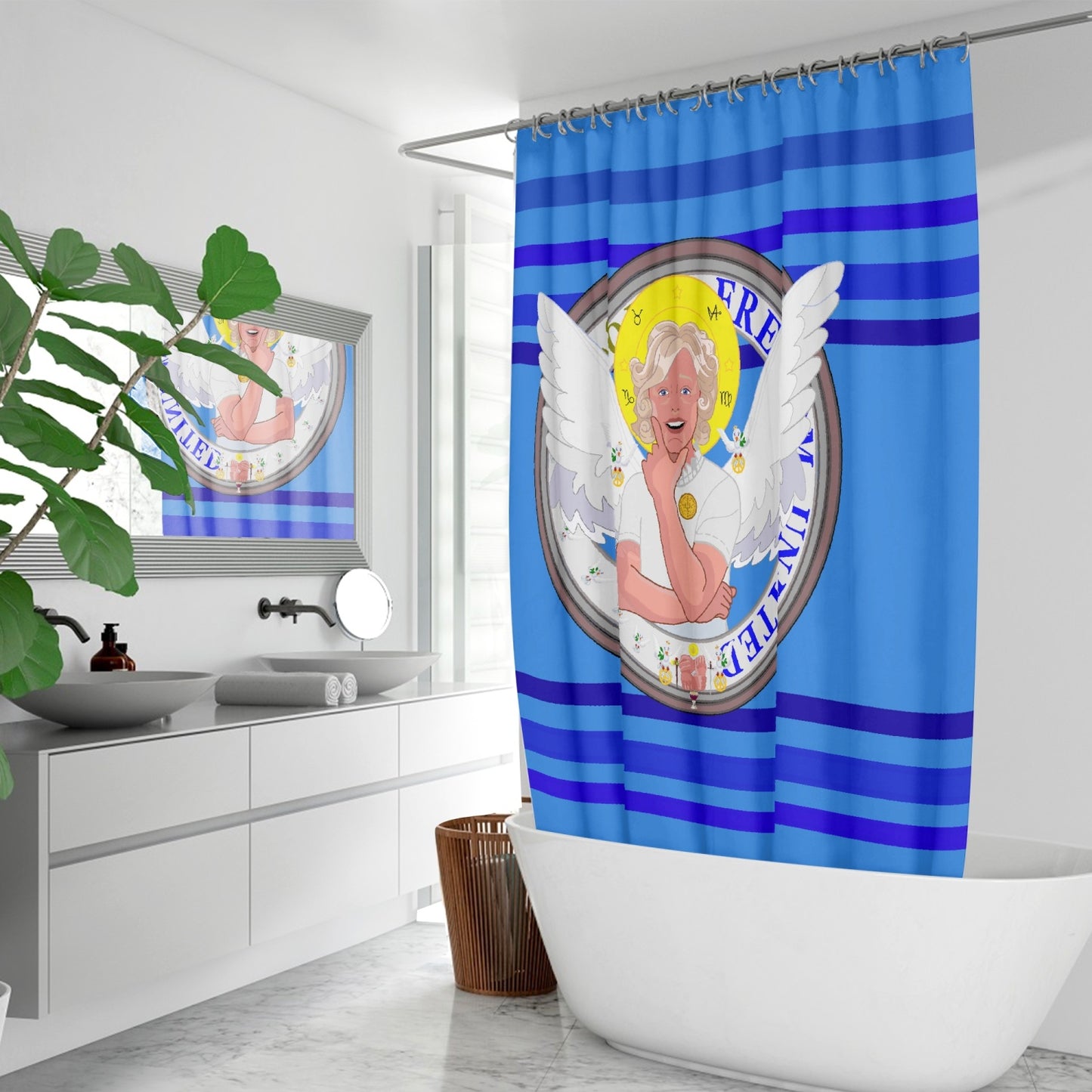 Quick-drying Shower Curtain GLOBAL FREEDOM UNITED© ARCHANGEL GABRIEL Deep Blue