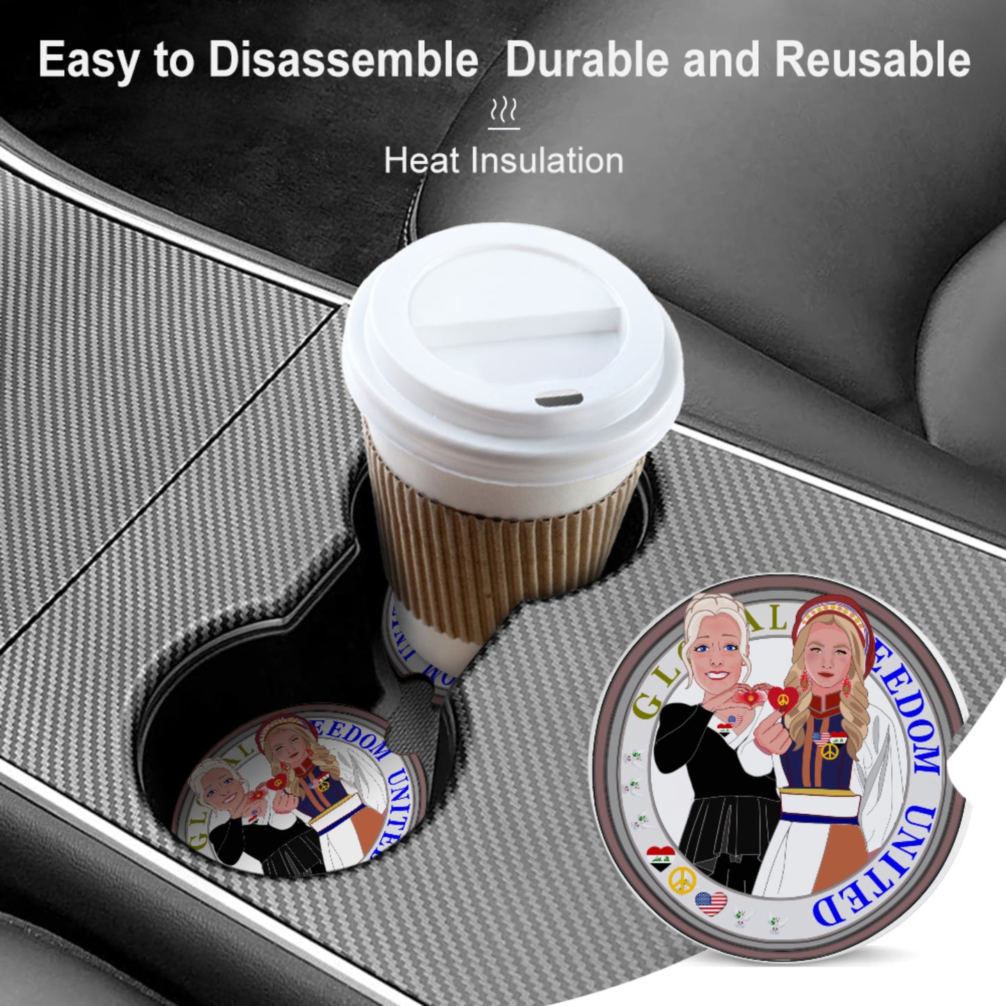 Ceramic Car Coaster GLOBAL FREEDOM UNITED© Women Iraq & USA