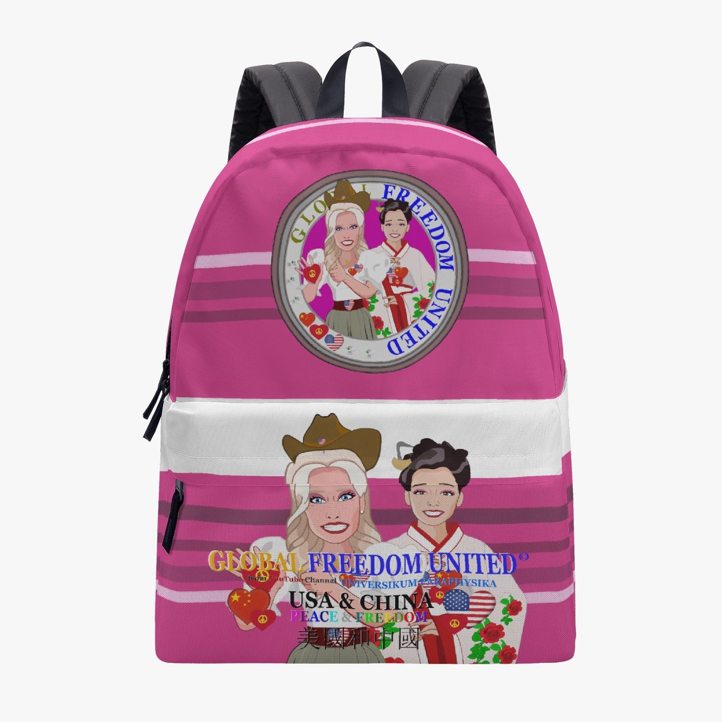 GLOBAL FREEDOM UNITED©   WOMEN CHINA & USA   PINK All-over-print Canvas Backpack