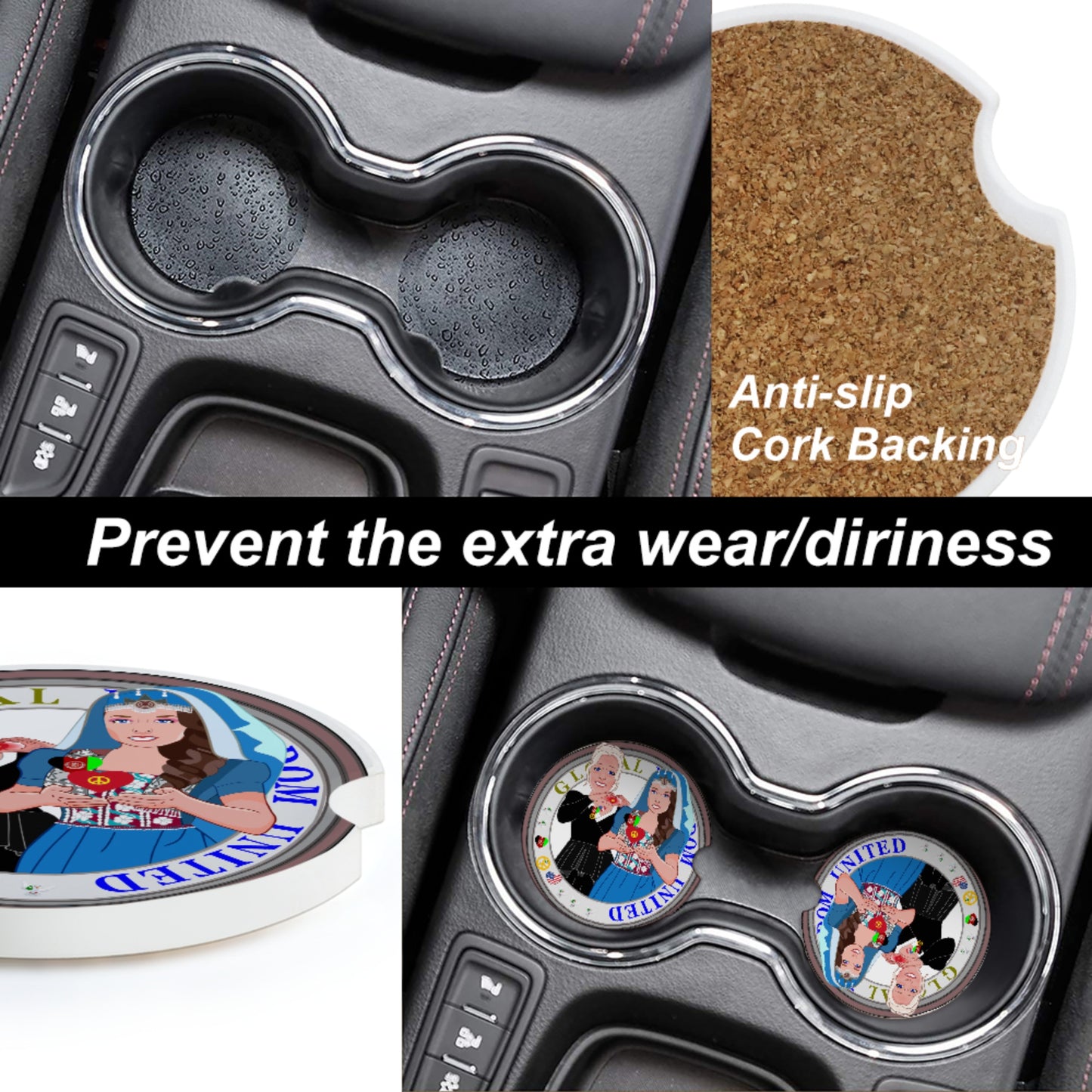 Ceramic Car Coaster GLOBAL FREEDOM UNITED© Women Afghanistan & USA
