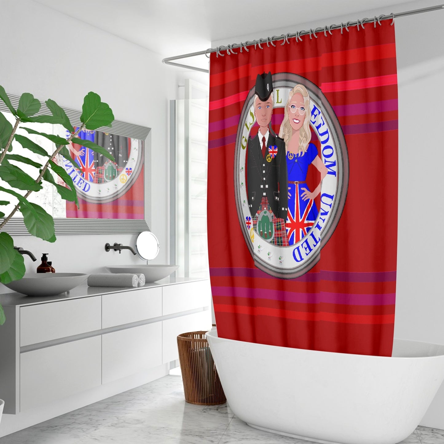 GLOBAL FREEDOM UNITED© Couple England Red - Quick-drying Shower Curtain