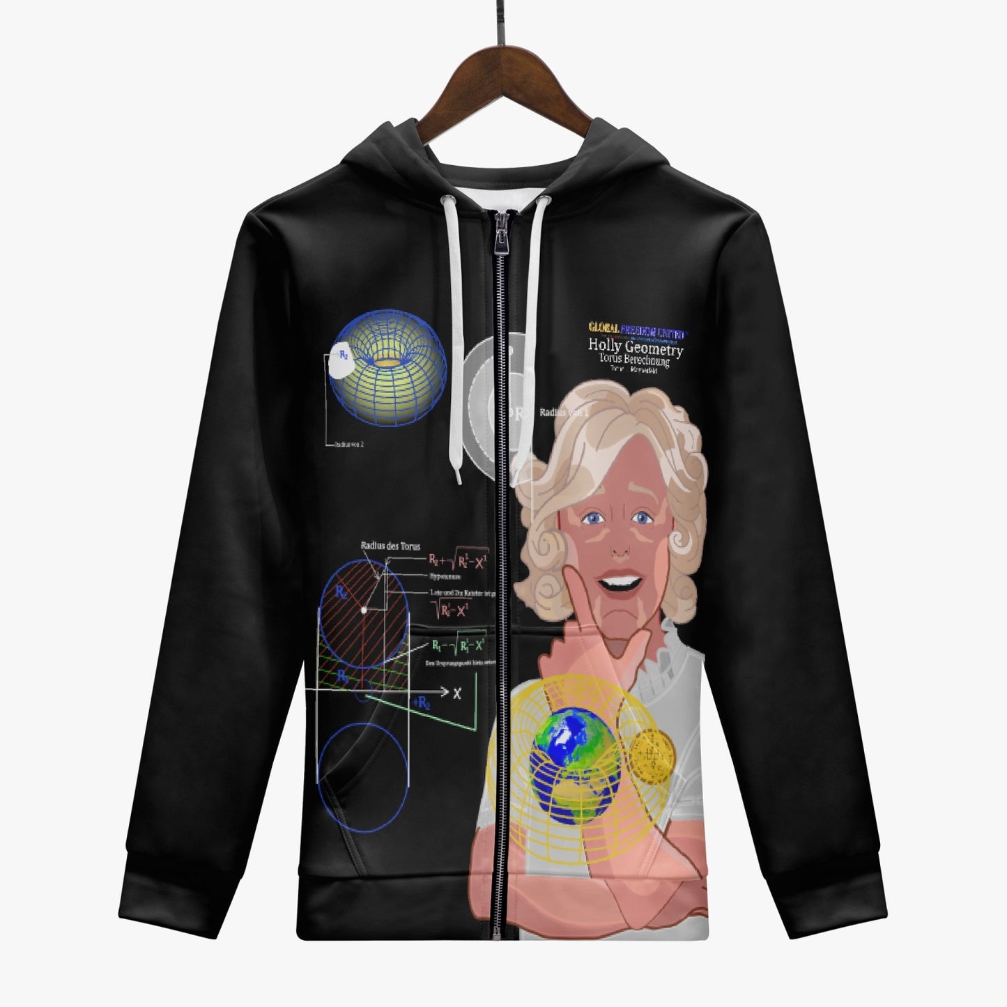 HOLLY GEOMETRY TORUS CODE GLOBAL FREEDOM UNITED© Men's AOP Full Zip Up Hoodie