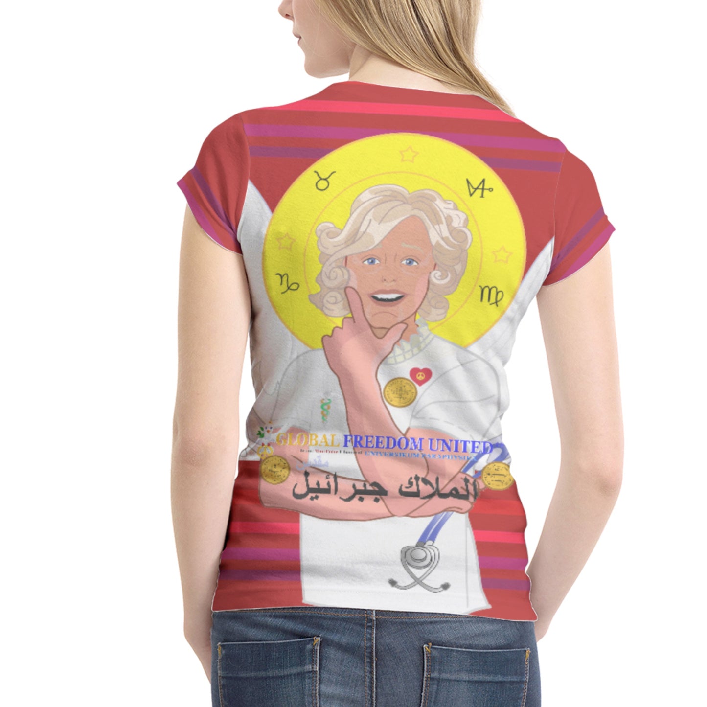 Women´s T-shirt 1 GLOBAL FREEDOM UNITED© Archangel Gabriel Arabic Red