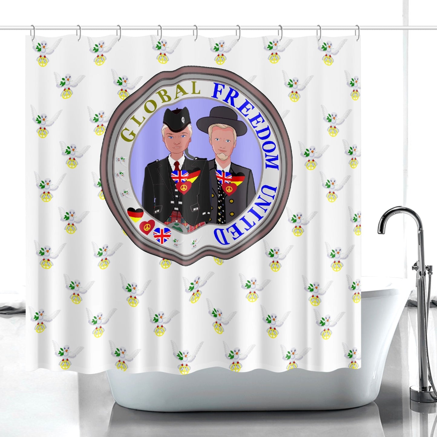 GLOBAL FREEDOM UNITED MEN ENGLAND & GERMANY OLD PEACE WIGHT Quick-drying Shower Curtain