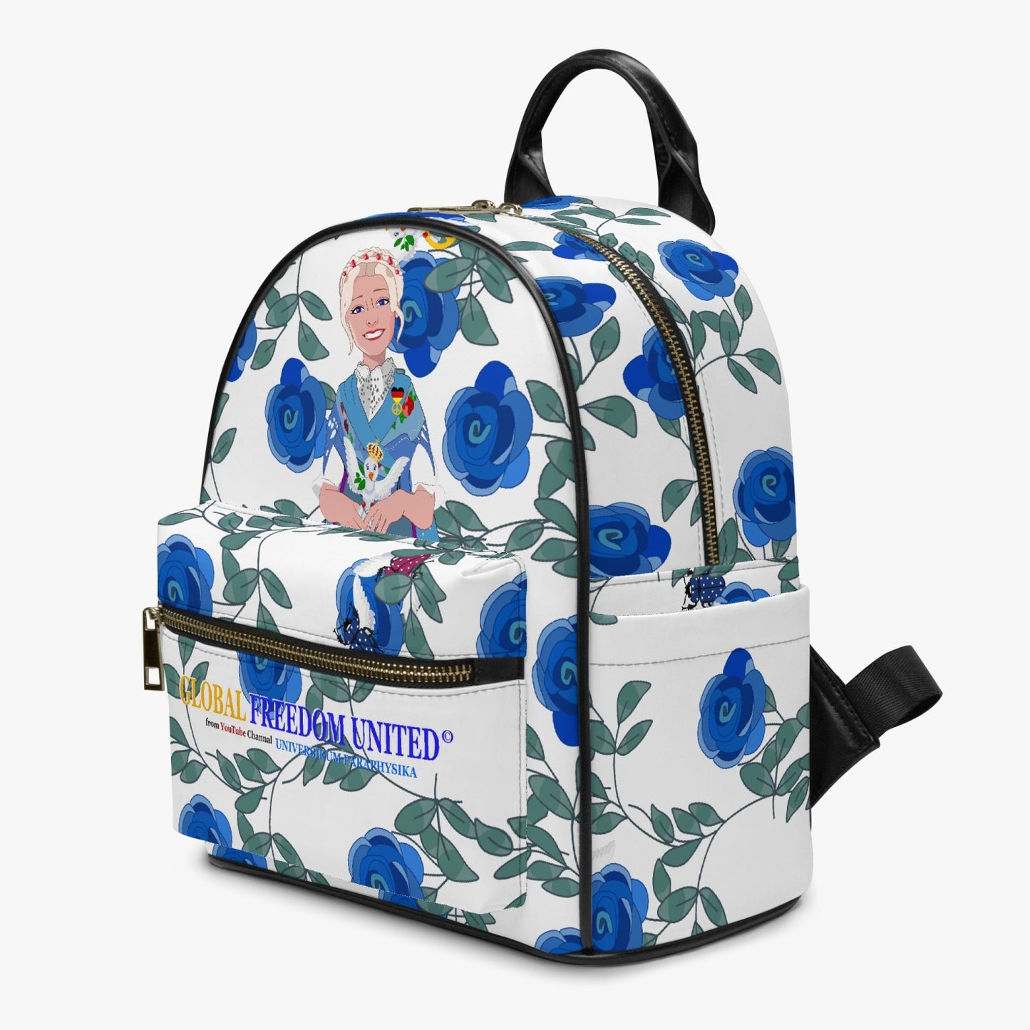 All Over Printed PU Backpack GLOBAL FREEDOM UNITED© Couple Germany Skarabeus Beetle Women  Blues