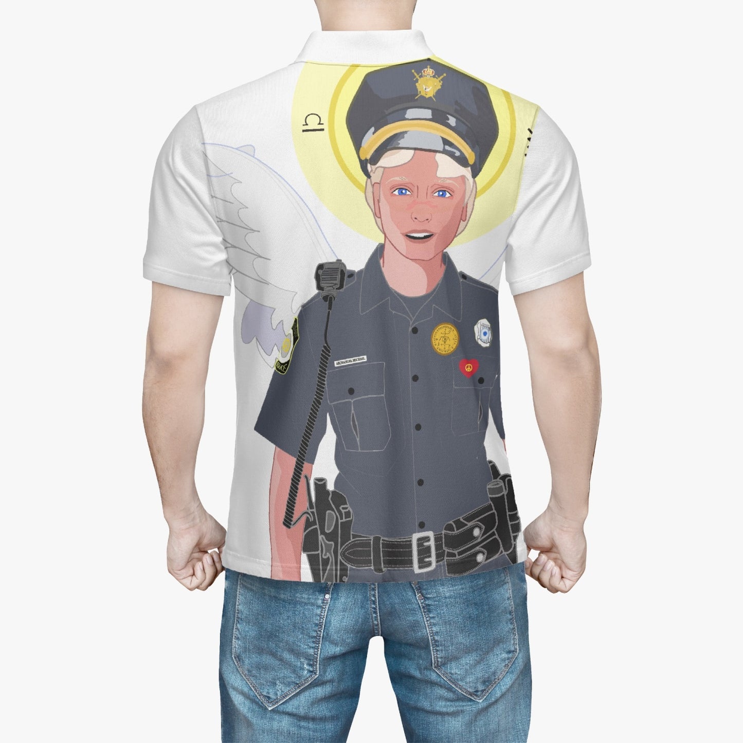 Handmade AOP Men Polo Shirt GLOBAL FREEDOM UNITED© Archangel Michael Policemen