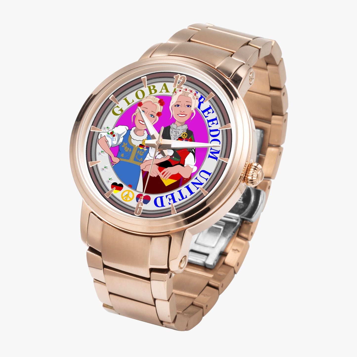 New Steel Strap Automatic Watch (With Indicators) GLOBAL FREEDOM UNITED© Women Serbia & Germany