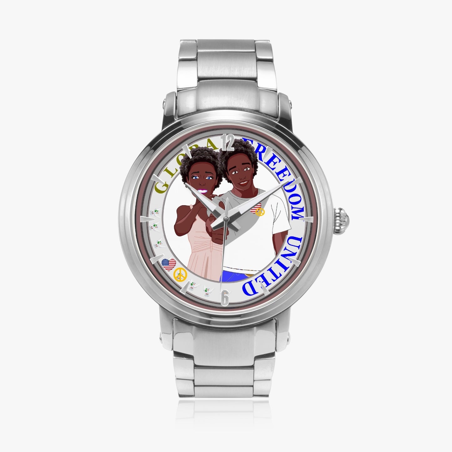 GLOBAL FREEDOM UNITED© Afro American - New Steel Strap Automatic Watch (With Indicators)
