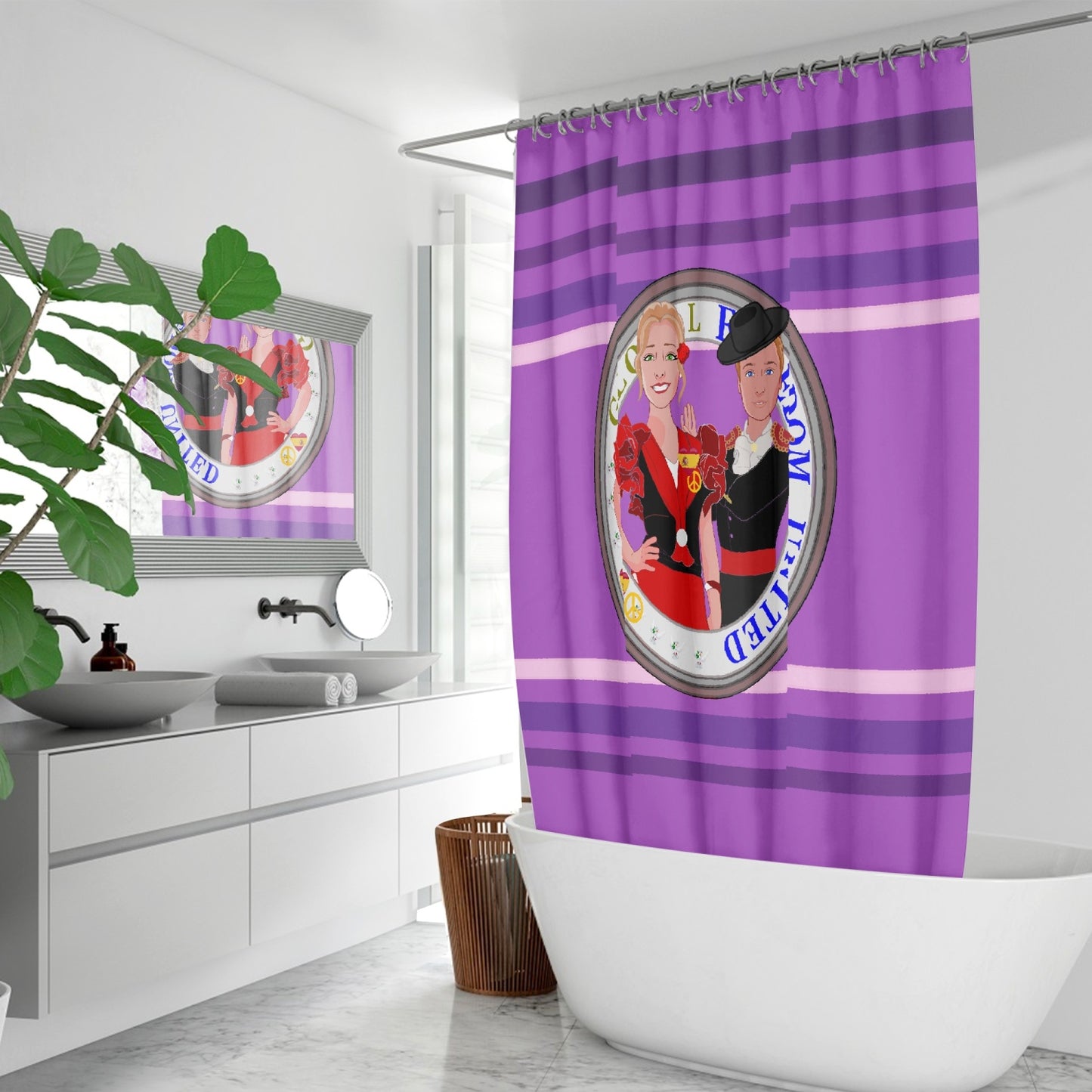 GLOBAL FREEDOM UNITED© Couple Spain Lilac Quick-drying Shower Curtain