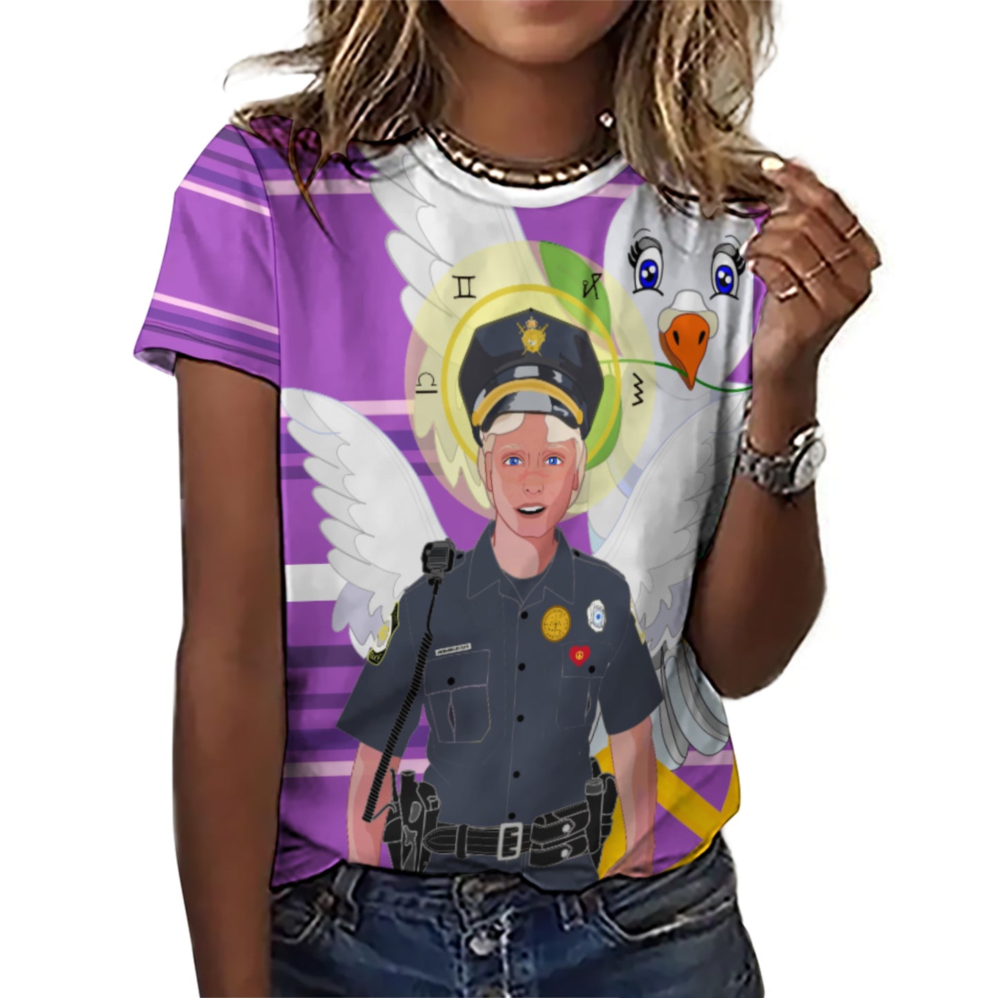Women´s T-shirt 2 GLOBAL FREEDOM UNITED© Archangel Michael As Policemen Lilac