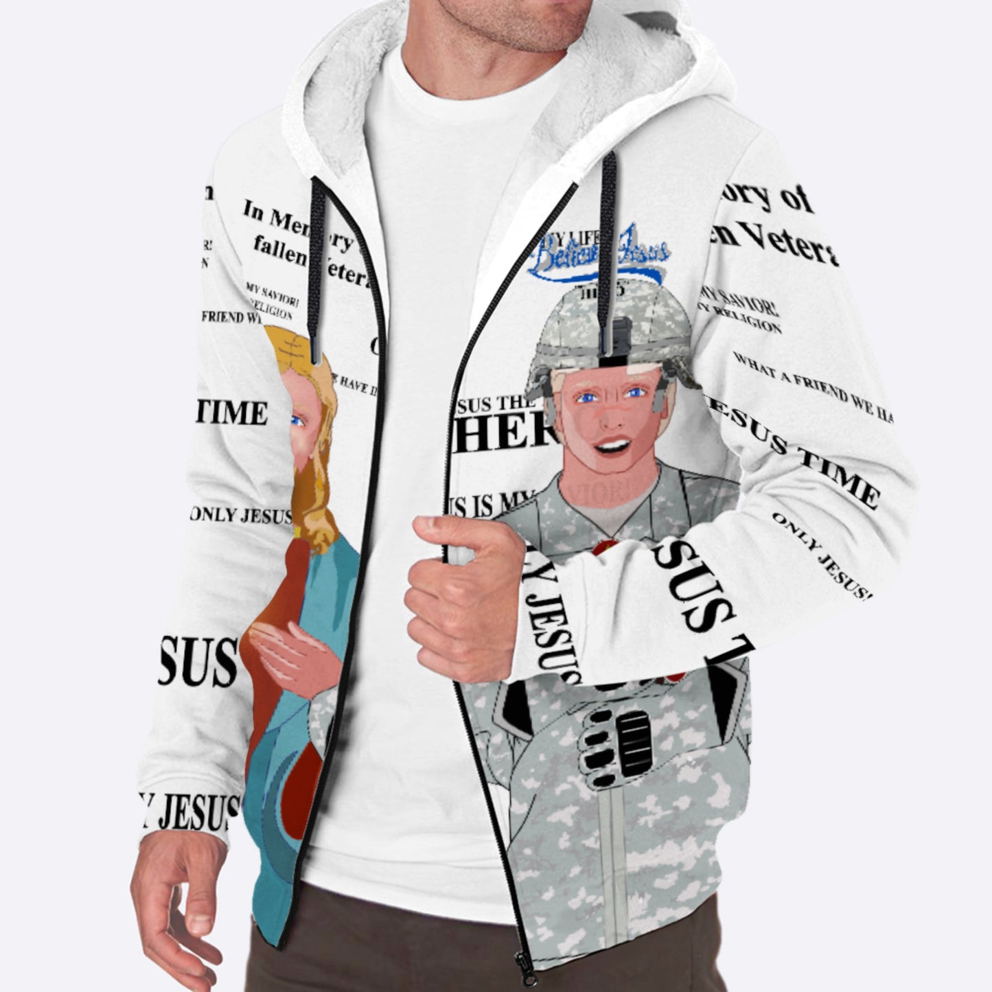 Plush Hoodie GLOBAL FREEDOM UNITED© Jesus Is A Hero Veteran For US American Soldiers Men