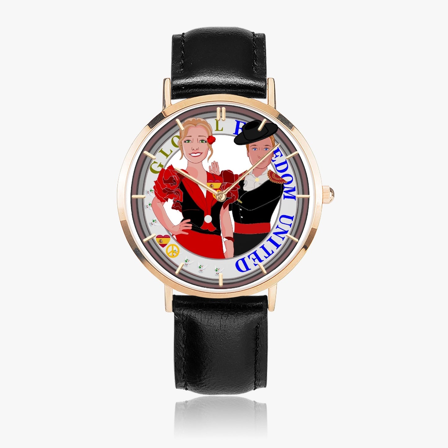 Hot Selling Ultra-Thin Leather Strap Quartz Watch (Rose Gold With Indicators) GLOBAL FREEDOM UNITED© COUPLE SPAIN